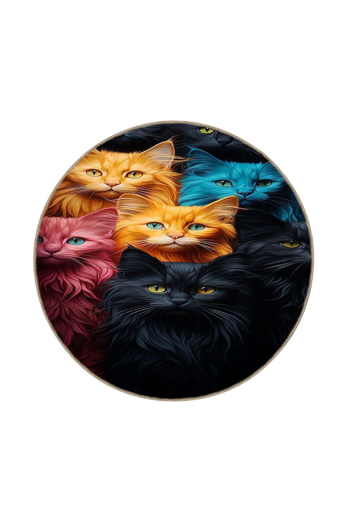 Renkli Kedili Cat Hayvan Desenli Dokuma Taban Halı miravip8188