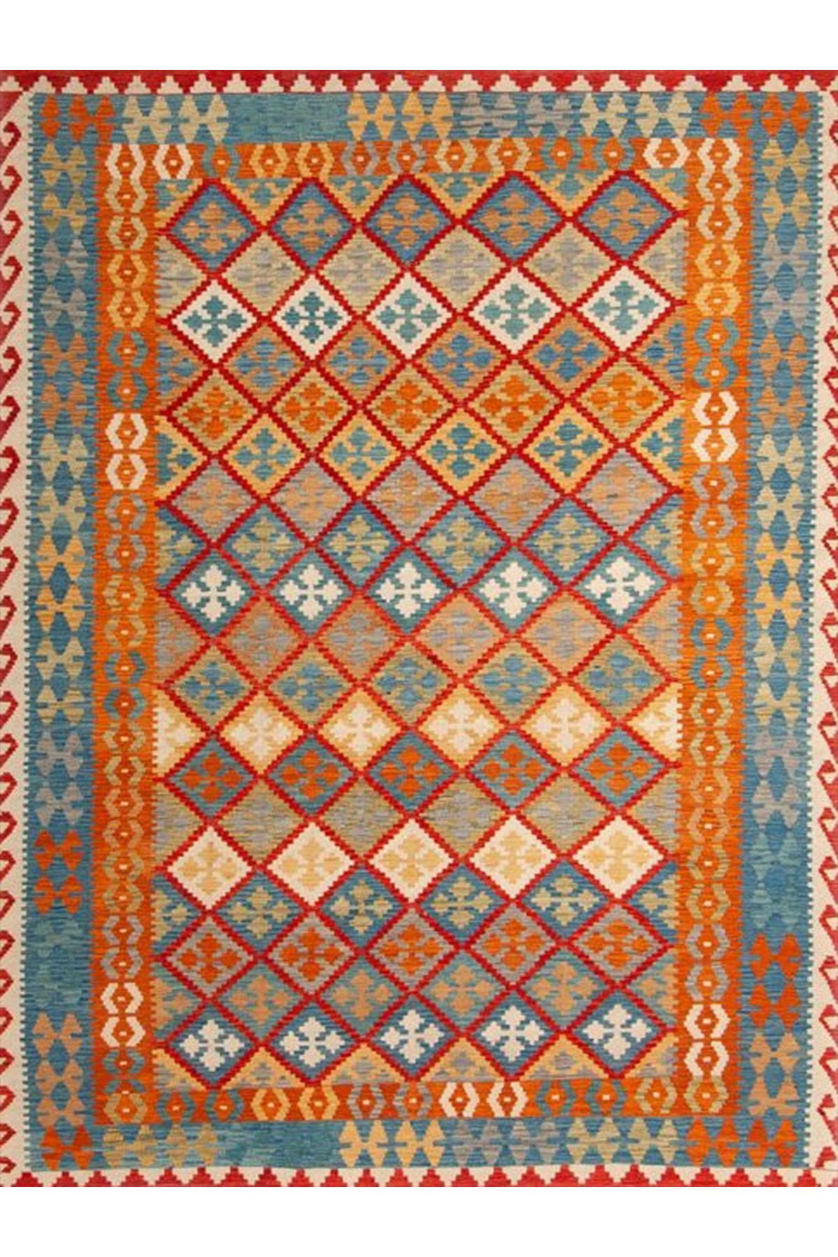 Aysu Koleksiyonu Turuncu Detaylı Etnik Desenli Dokuma Taban Modern Dekoratif Halı aysu23