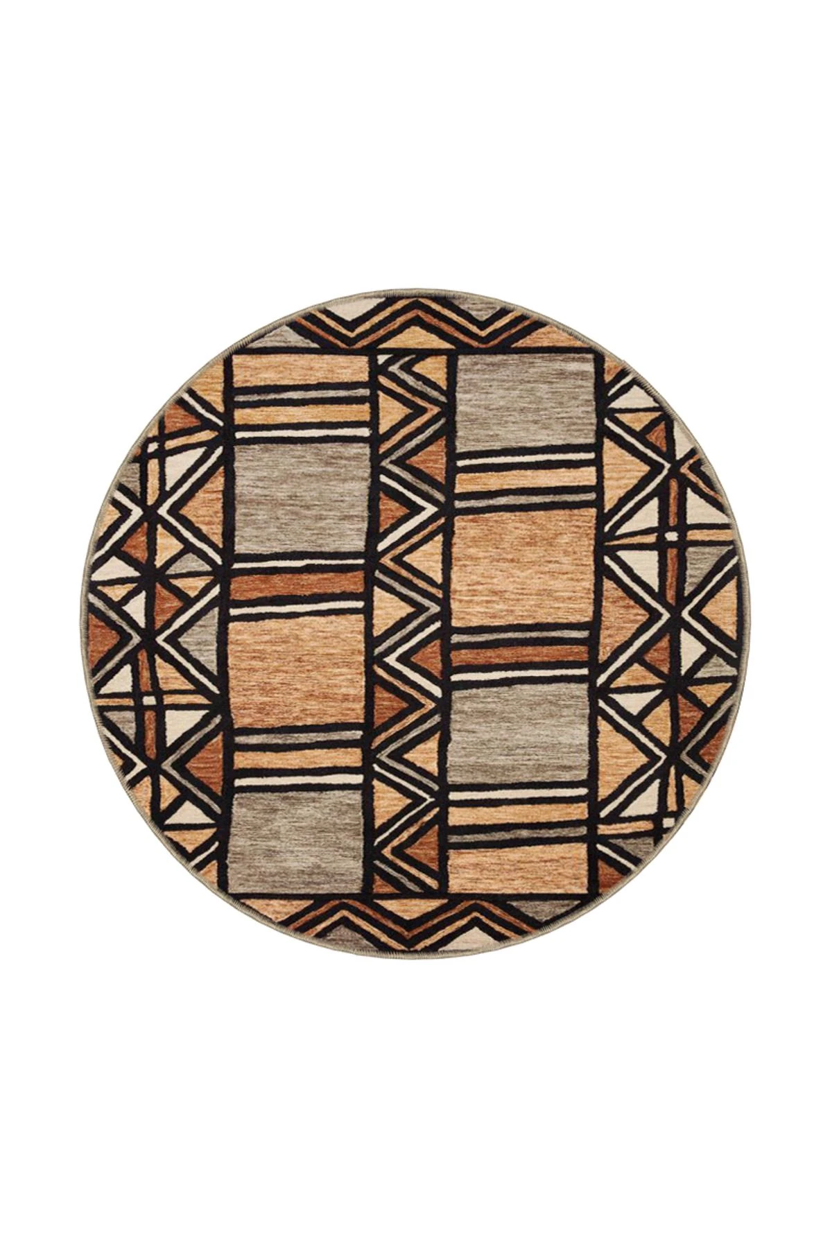 Kahverengi Renkli Pastel Boyalı Geometrik Desenli Dokuma Taban Halı miravip383