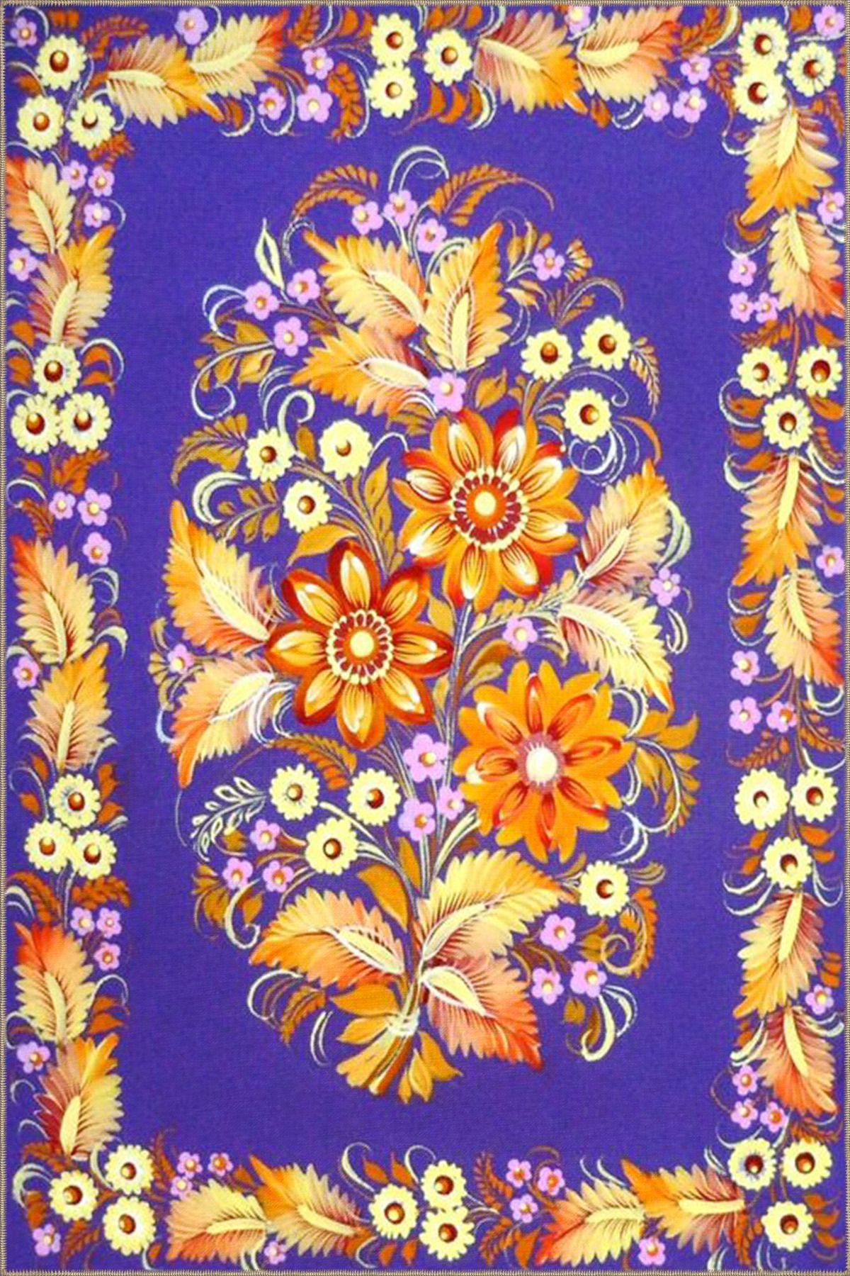 Mor Arkaplanlı Floral Geometrik Modern Dekoratif Halı miravip165