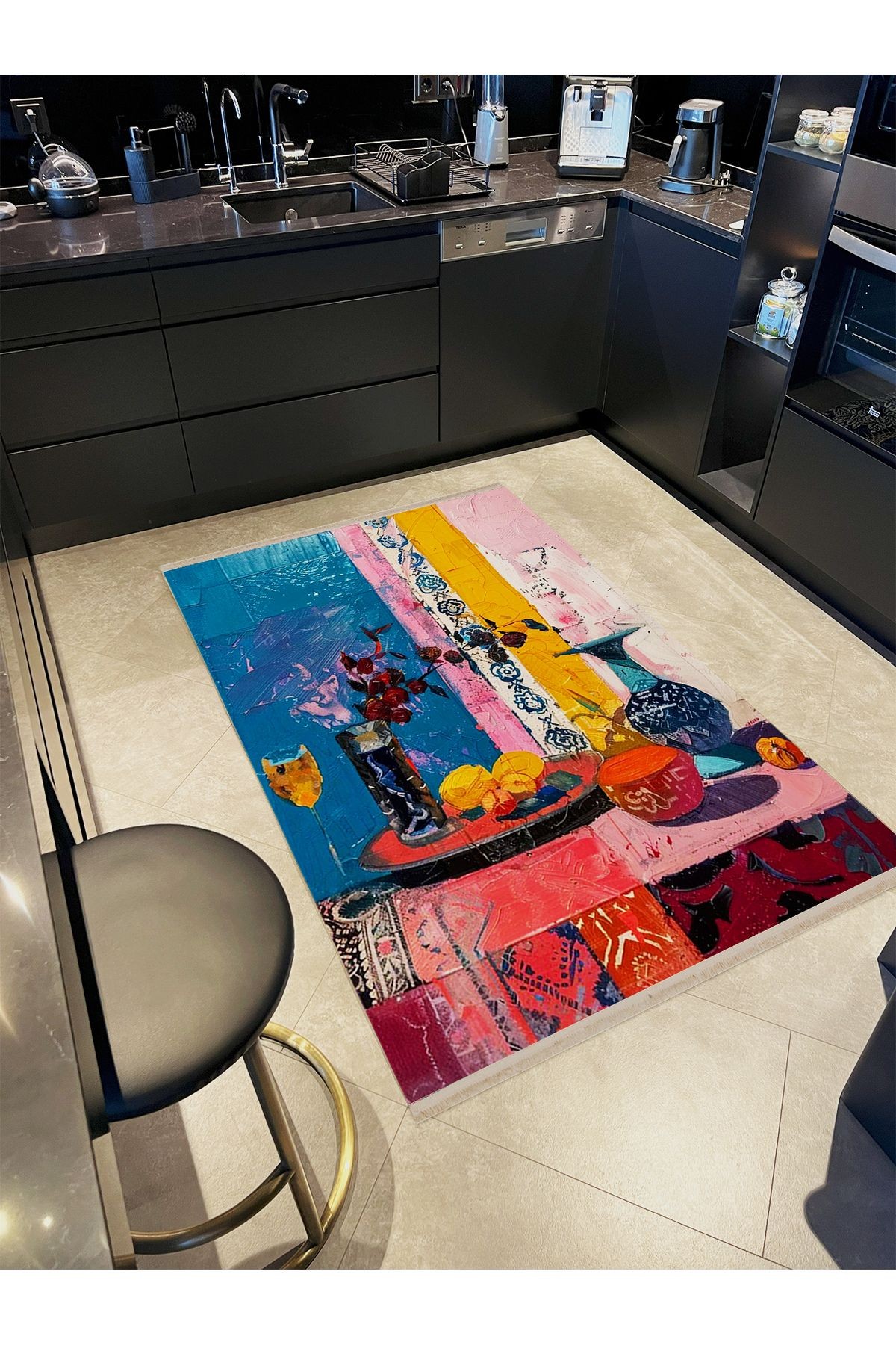 Asena Koleksiyonu Pastel Renkler Sanatsal Piknik Masası ve Vazo Desenli Modern Dekoratif Halı 38