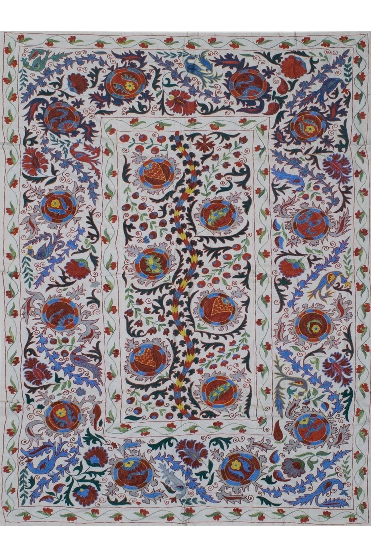 Mete Koleksiyonu Çok Renkli Floral Motifler ve Sarmaşık Desenli Vintage Dekoratif Halı 20