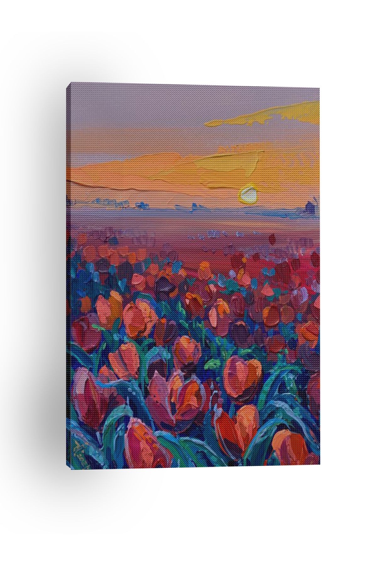 Kanvas Tablo Pastel Boyalı Kalp Desenli Bitki Manzaralı Desenli Modern Tablo