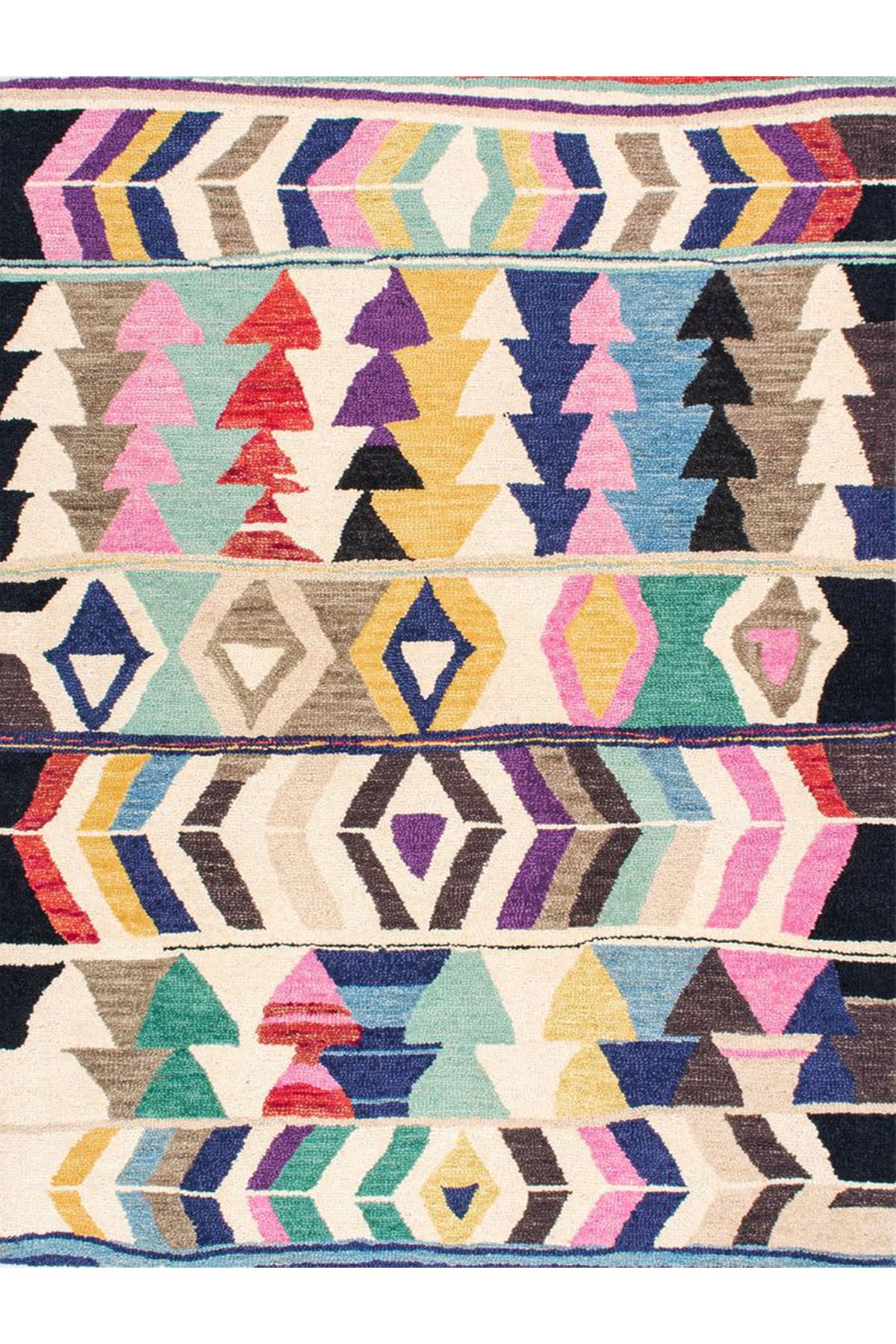 Güney Koleksiyonu Çok Renkli Karma Geometrik Şekiller Desenli Modern Dekoratif Halı 13