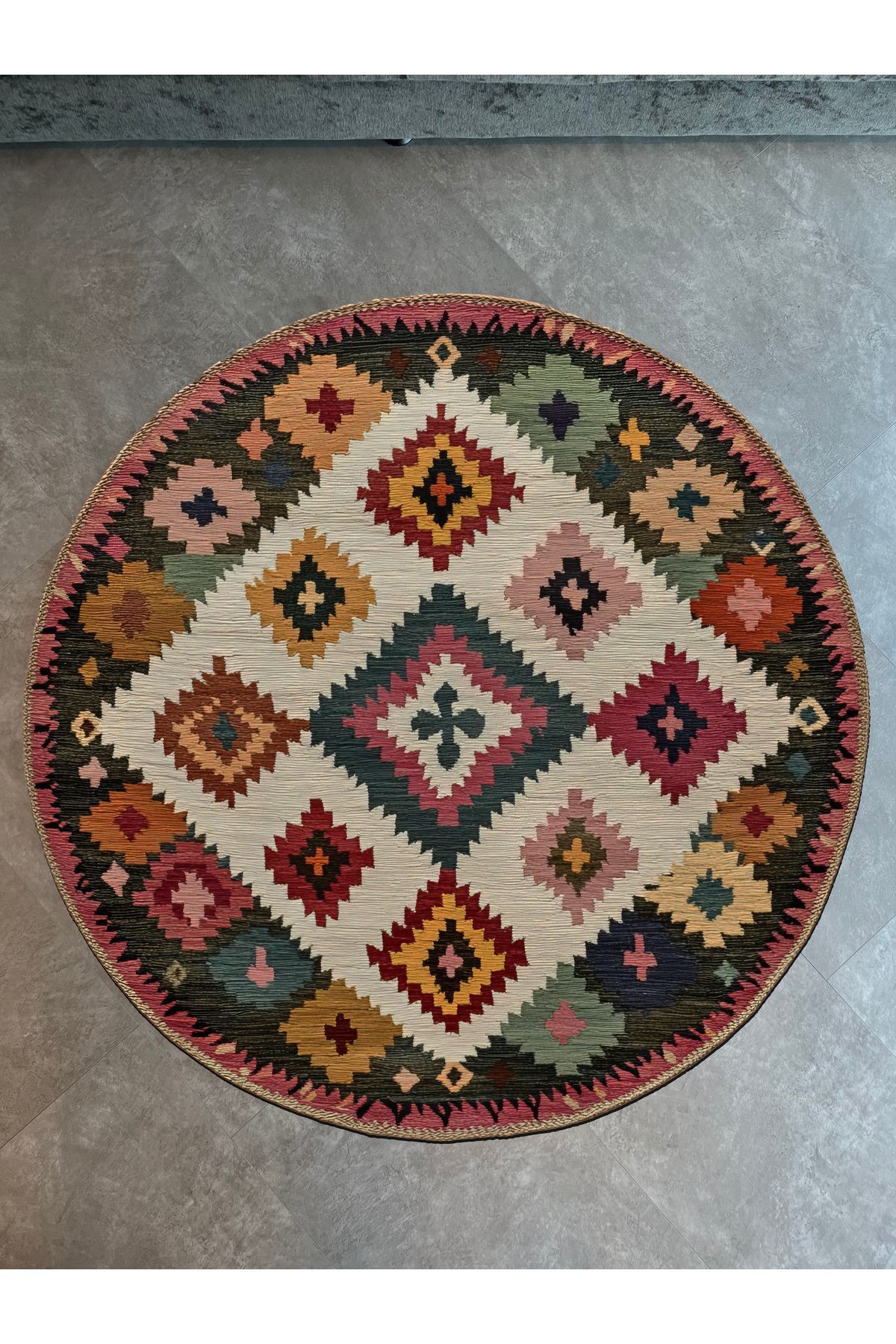 Bliss Renkli Etnik Vintage Dokuma Taban Dekoratif Yuvarlak Halı 937