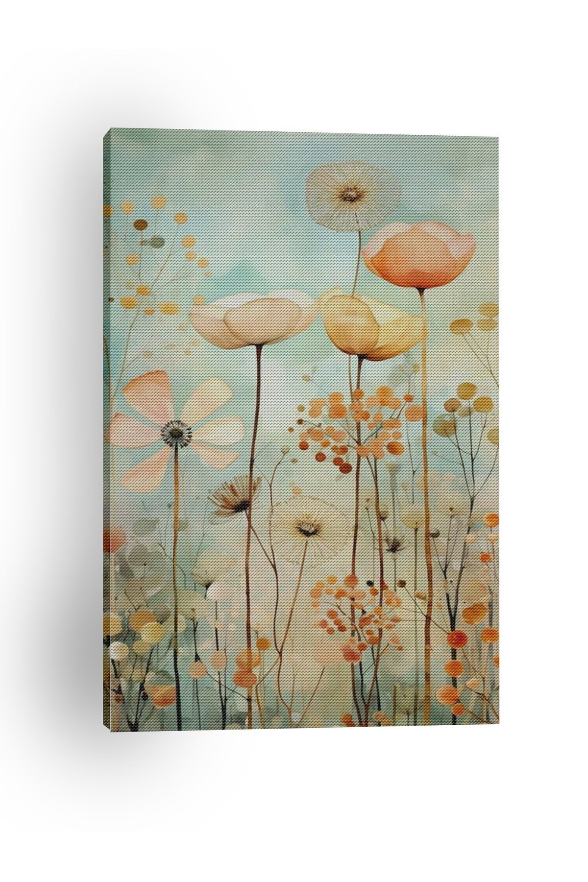 Kanvas Tablo Hasır Tonlarda Uzun Floral Temalı Modern Tablo