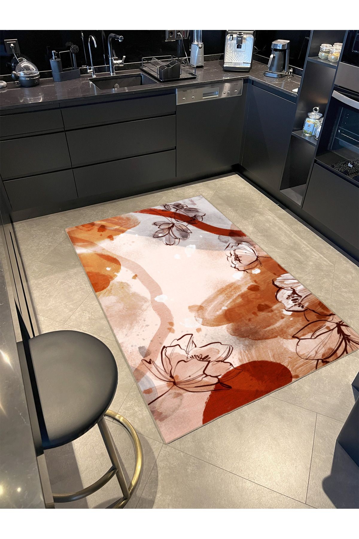 Açık Ton Çok Renkli Çiçek ve Soyut Desenli Modern Dekoratif Halı 3476