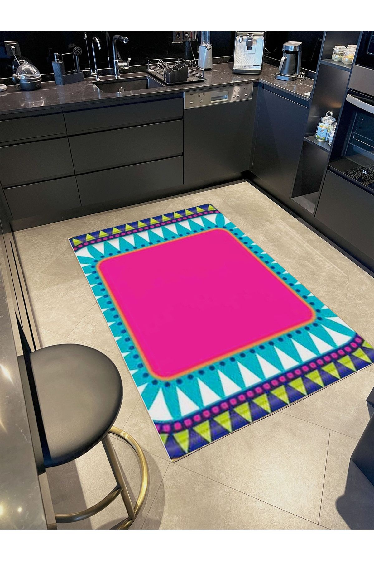 Kemal Koleksiyonu Pembe Temalı Geometrik Detay Desenli Dokuma Taban Modern Dekoratif Halı 28
