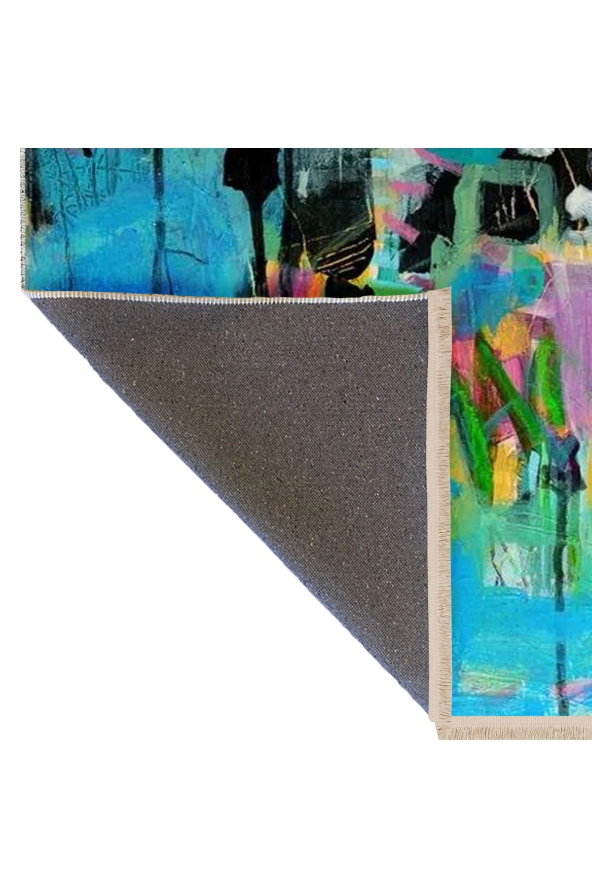 Özge Koleksiyonu Yağlı Boya Görünümlü Çok Renkli Soyut Desenli Dokuma Taban Dekoratif Halı özge16