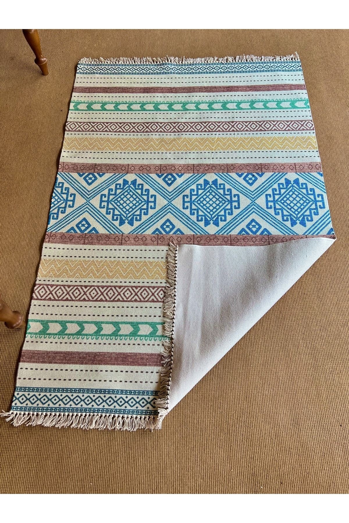 Cotton 556 Etnik Desenli Dokuma Taban Çok Renkli Kilim