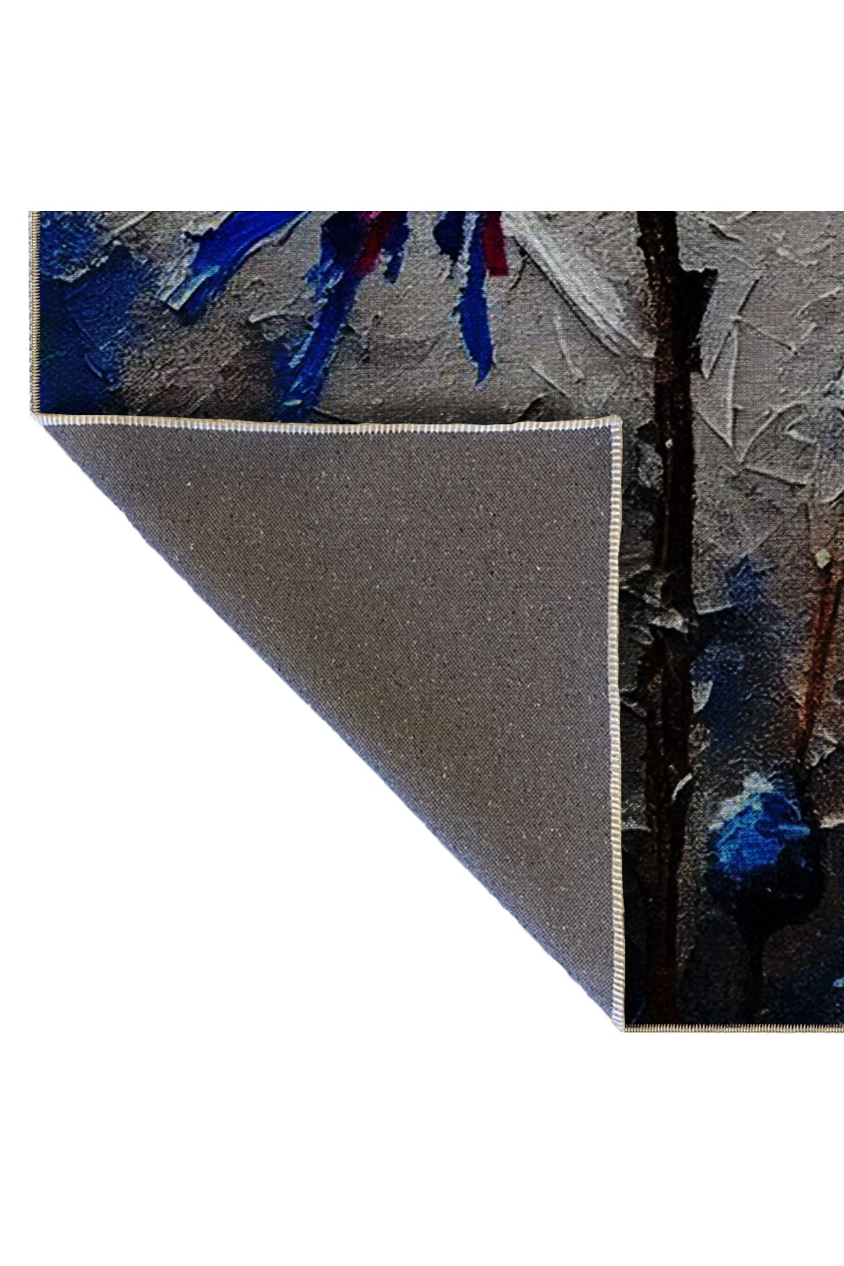 Gri Mavi Pembe Renkler Soyut Floral Çiçek Desenli Modern Dekoratif Halı 5389