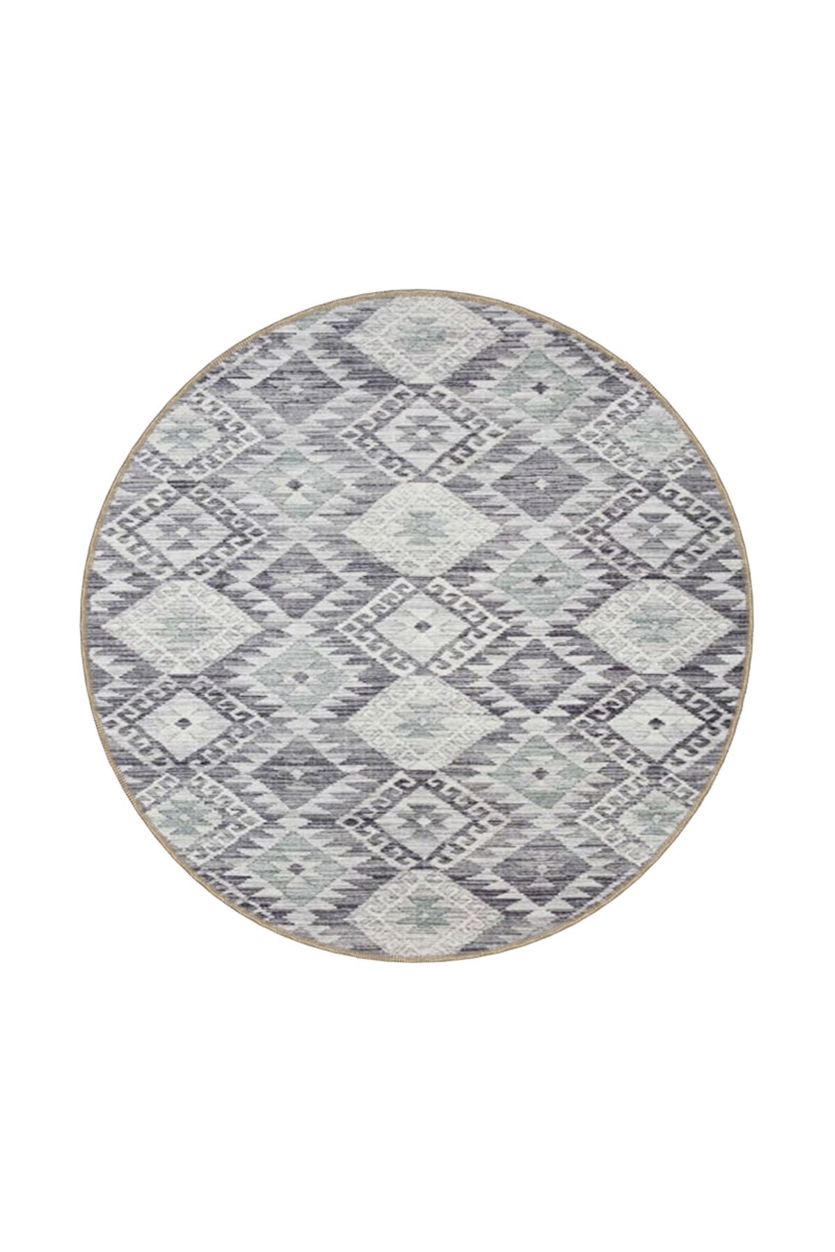 Gri Tonlarda Geleneksel Baklavalı ve Çapraz Çizgili Desenli Dokuma Taban Halı miravip326