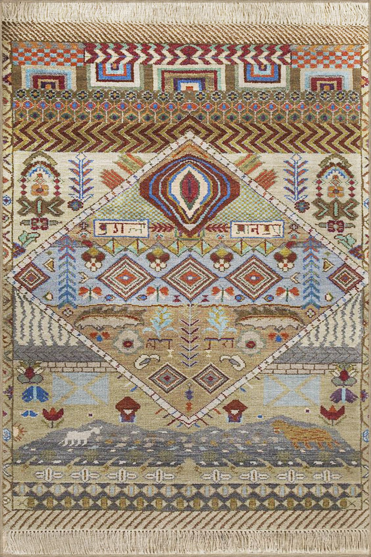 Kahverengi Geometrik Geleneksel Dokuma Halı 4028