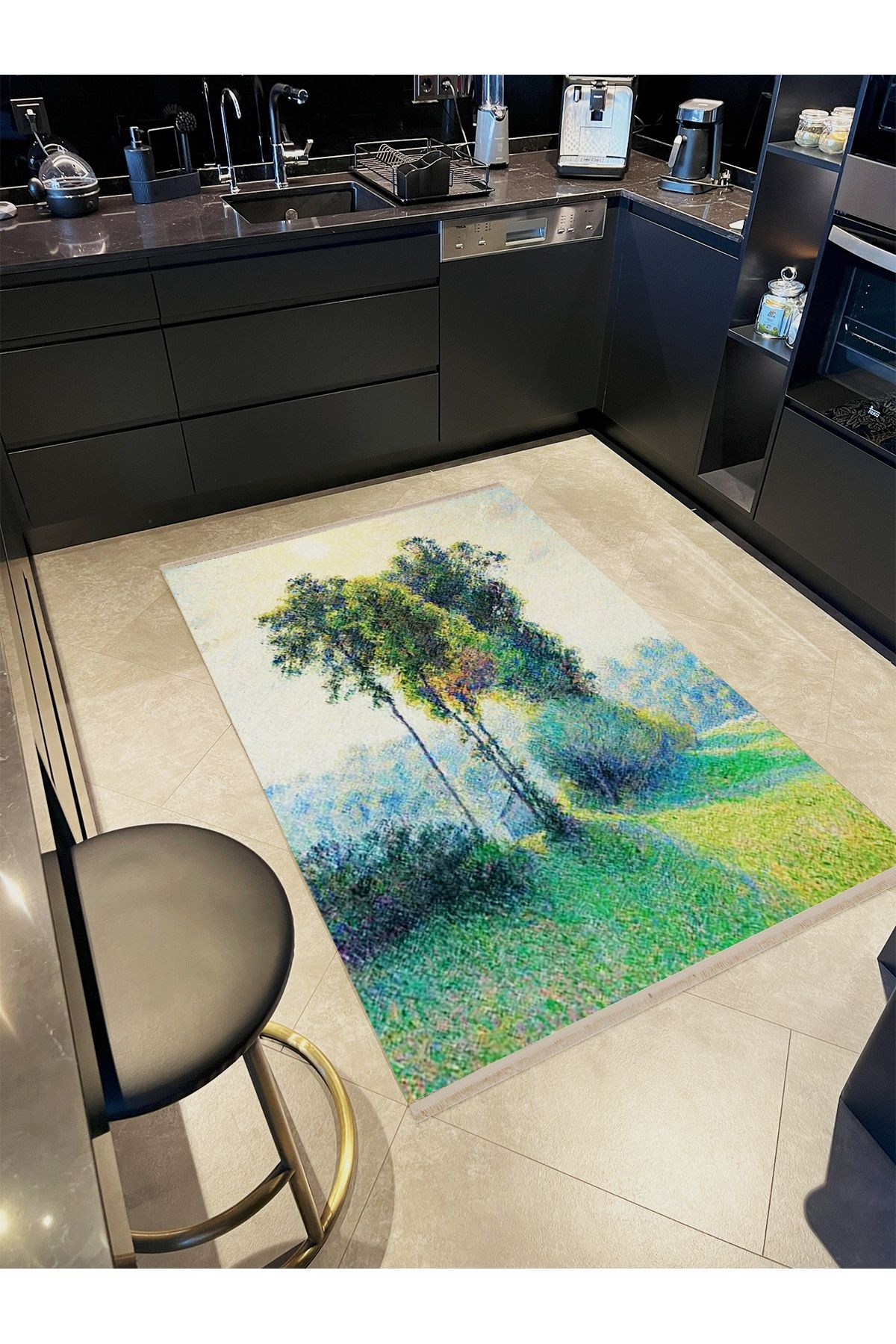 Yılmaz Koleksiyonu Pastel Renkler Ağaçlar ve Çayır Manzarası Desenli Modern Dekoratif Halı 48