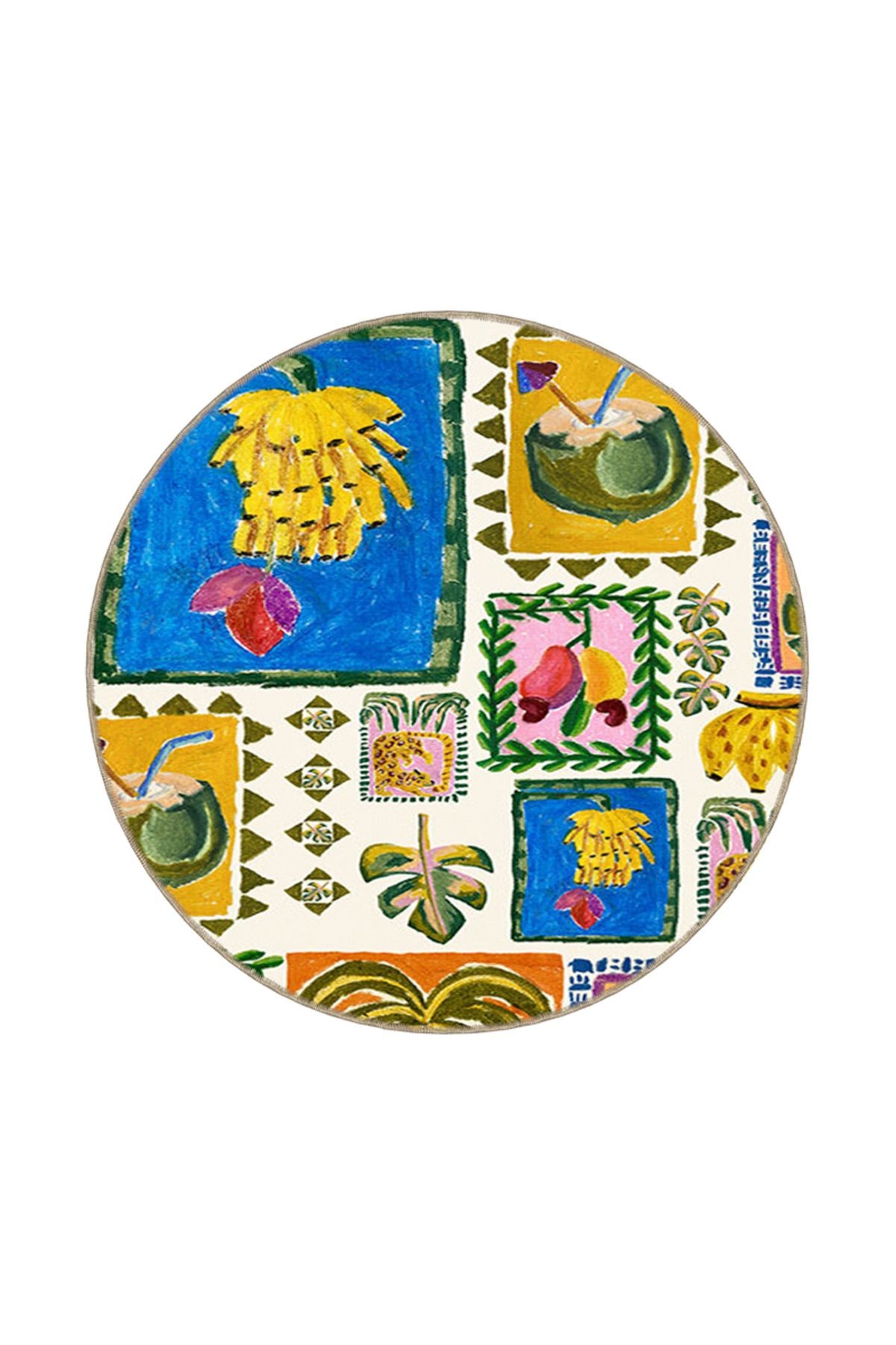 Mixed Meyve Muz Desenli Dokuma Taban Halı miravip8005