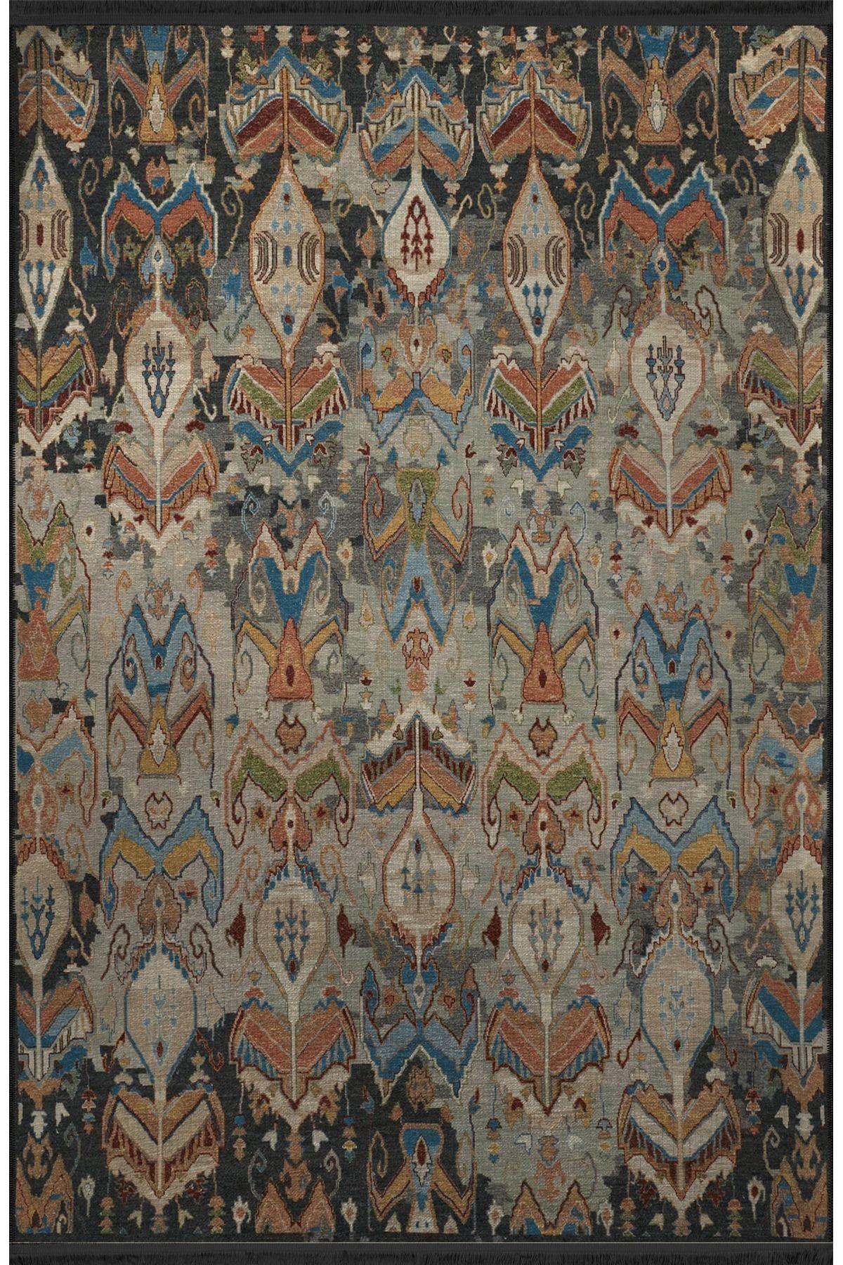 Çok Renkli Motifli Etnik Desenli Saçaklı Vintage Dekoratif Halı 3140