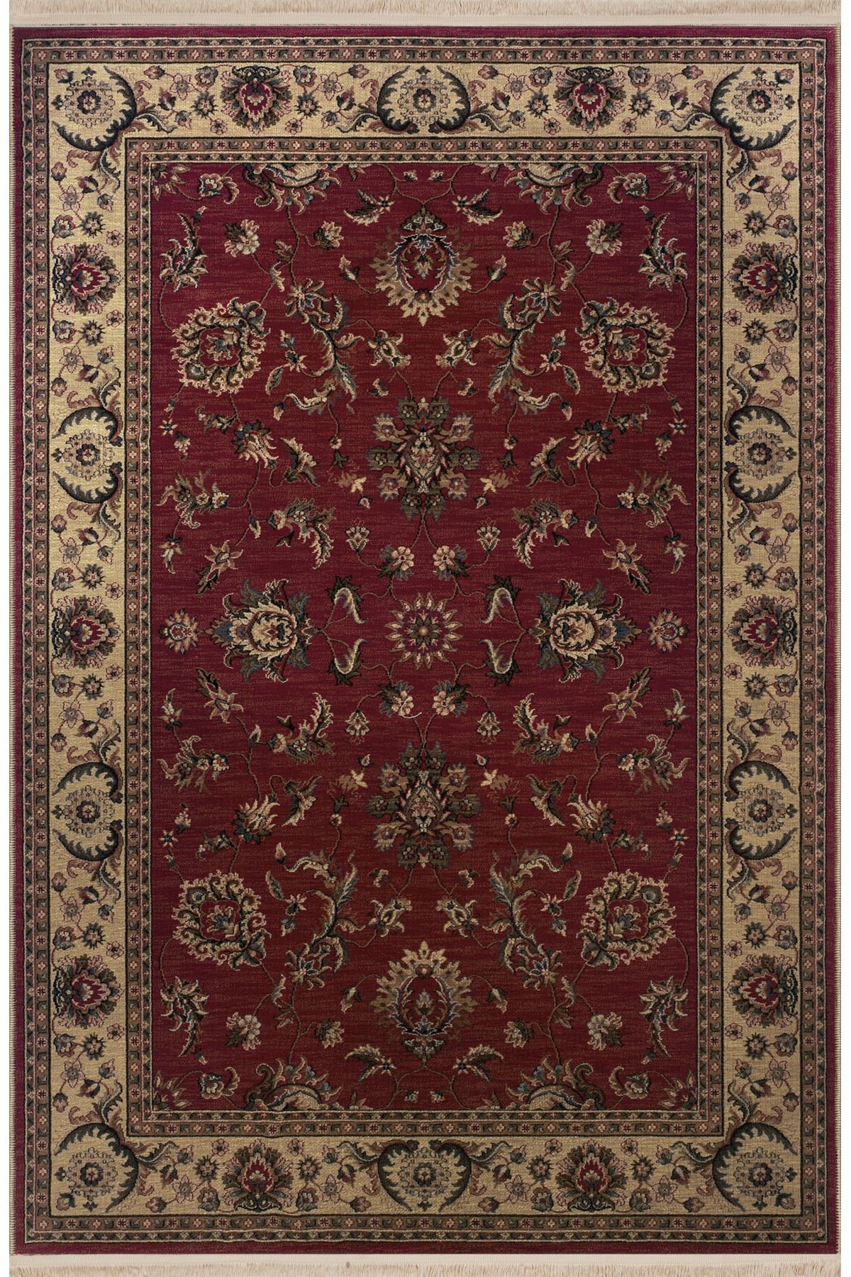 Bordo Temalı Geleneksel Motif Etnik Çiçek Desenli Kreatif Vintage Dekoratif Halı 2865