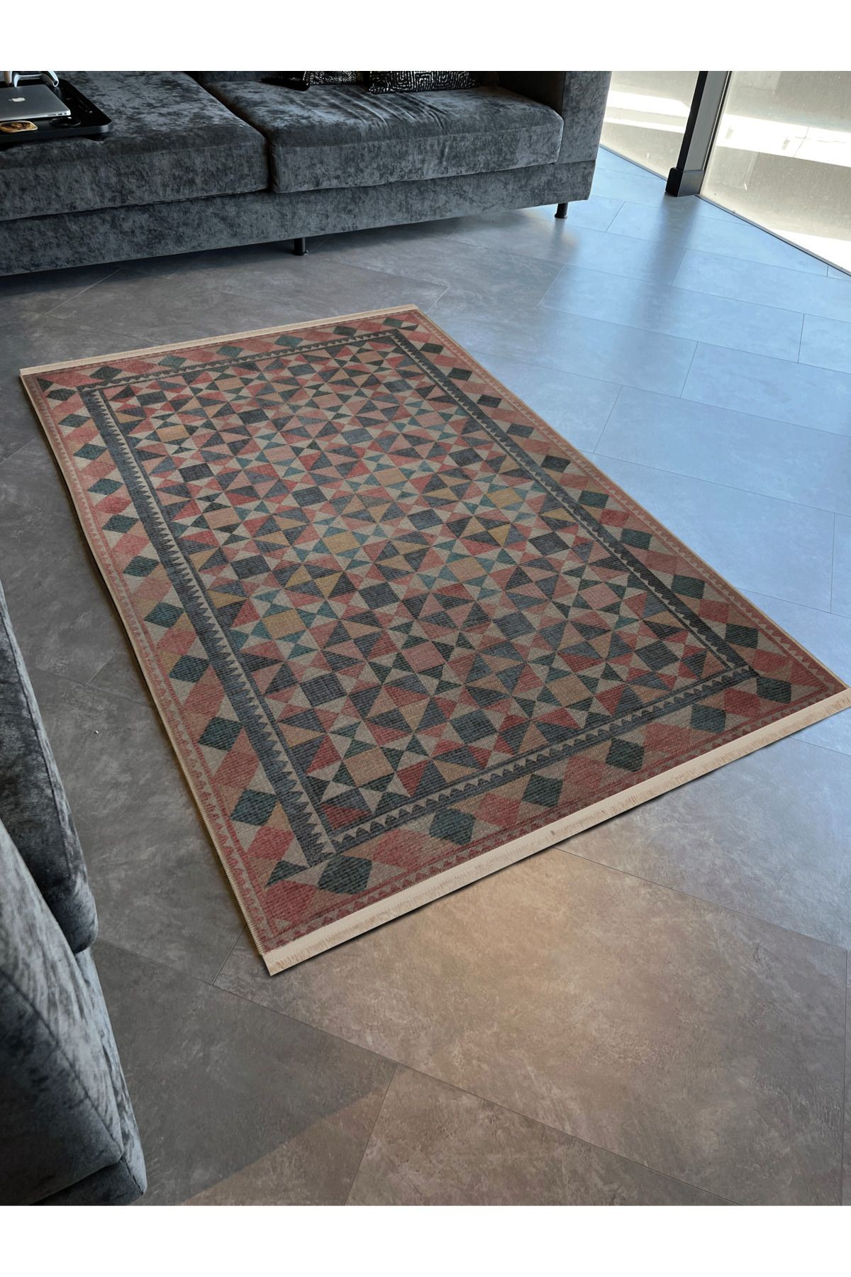 Çok Renkli Karma Geometrik Desenli Kreatif Vintage Dekoratif Halı 2903