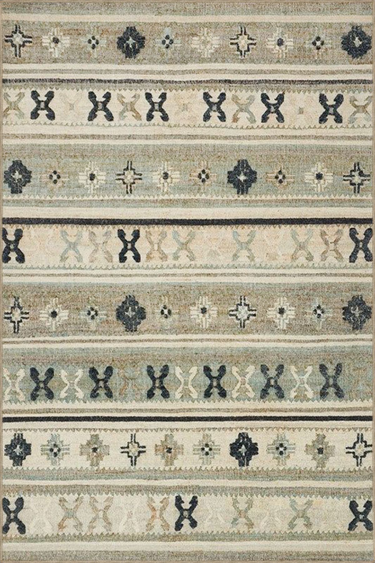 Gri Temalı Motifli Etnik Figür Desenli Vintage Dekoratif Halı 3957