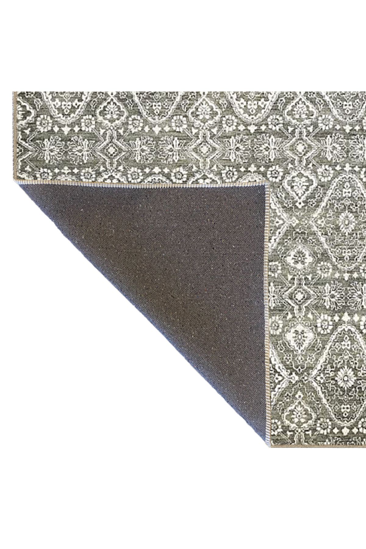 Gri Renkli Arkaplan ve Baklava Desenli Modern Dekoratif Halı 4399