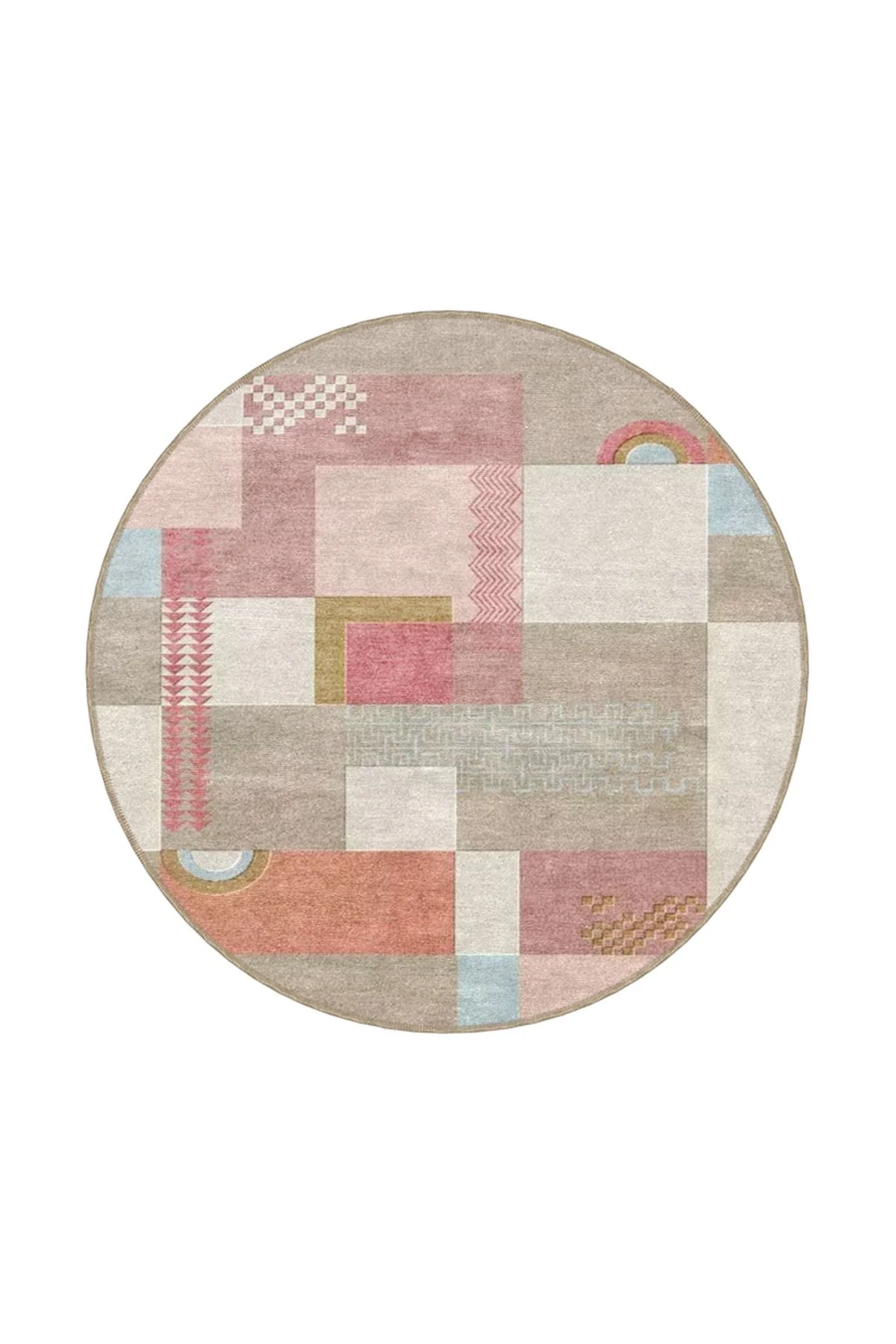 Pembe Krem Kareli Desenli Dekoratif Halı miravip893