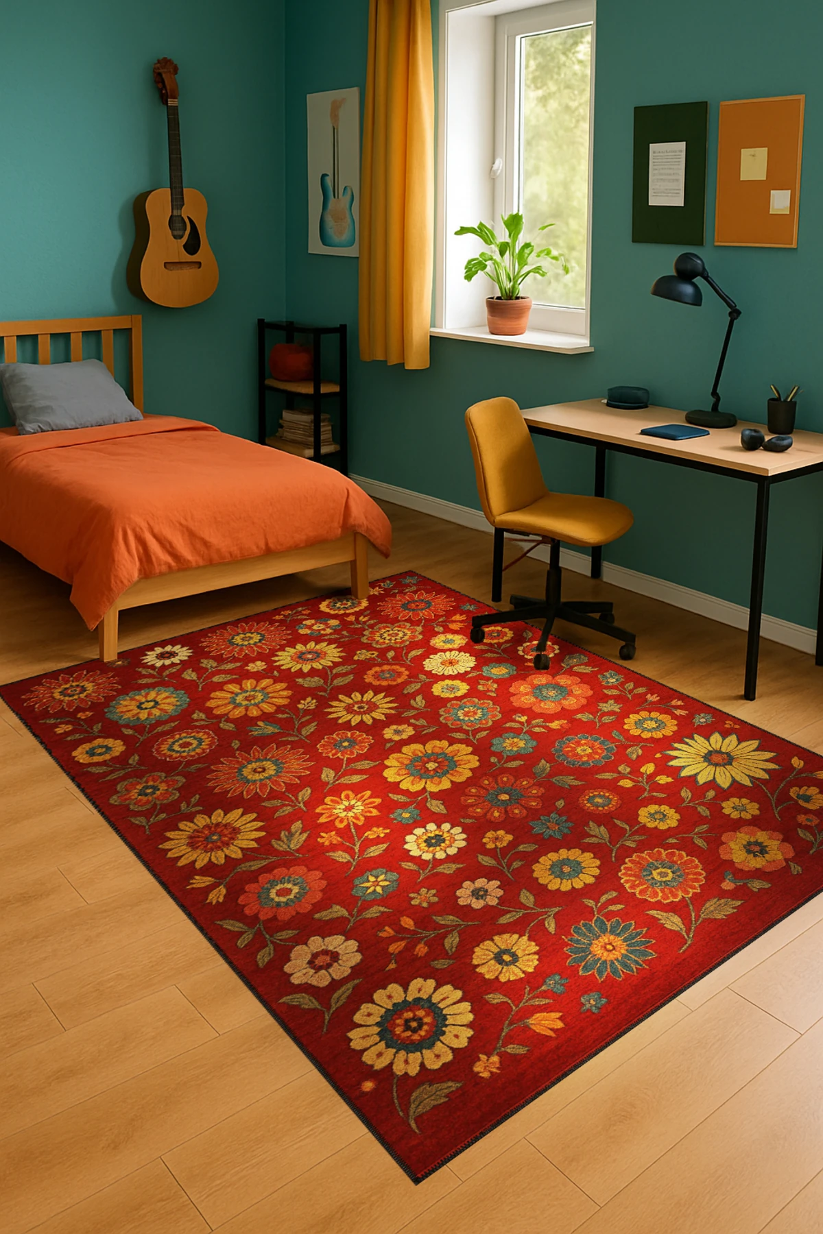 MOSSO Çiçek Motifli Desen Dokuma Taban Vintage Dekoratif Halımosso909