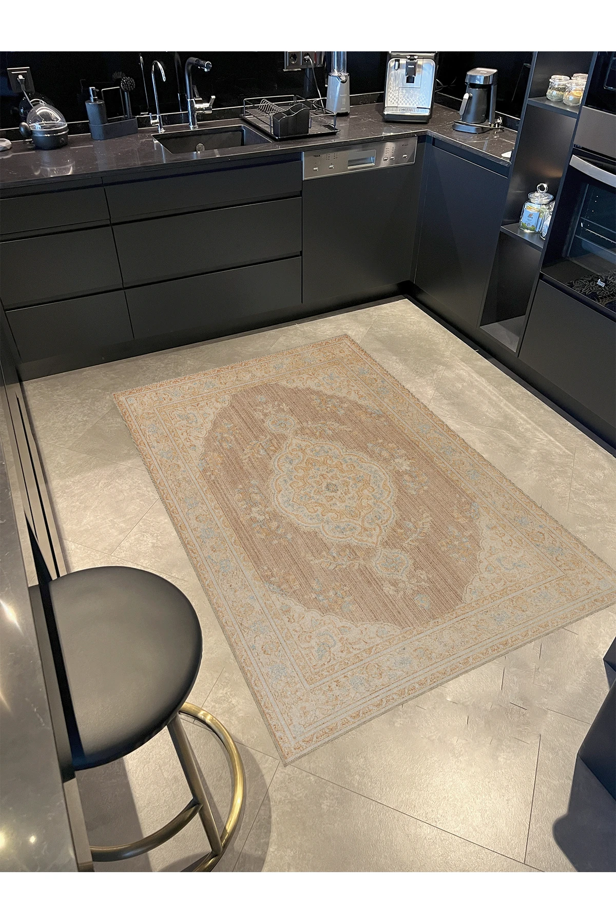 MOSSO Bej Temalı Geleneksel Motif Desenli Dokuma Taban Vintage Dekoratif Halı mosso332bej