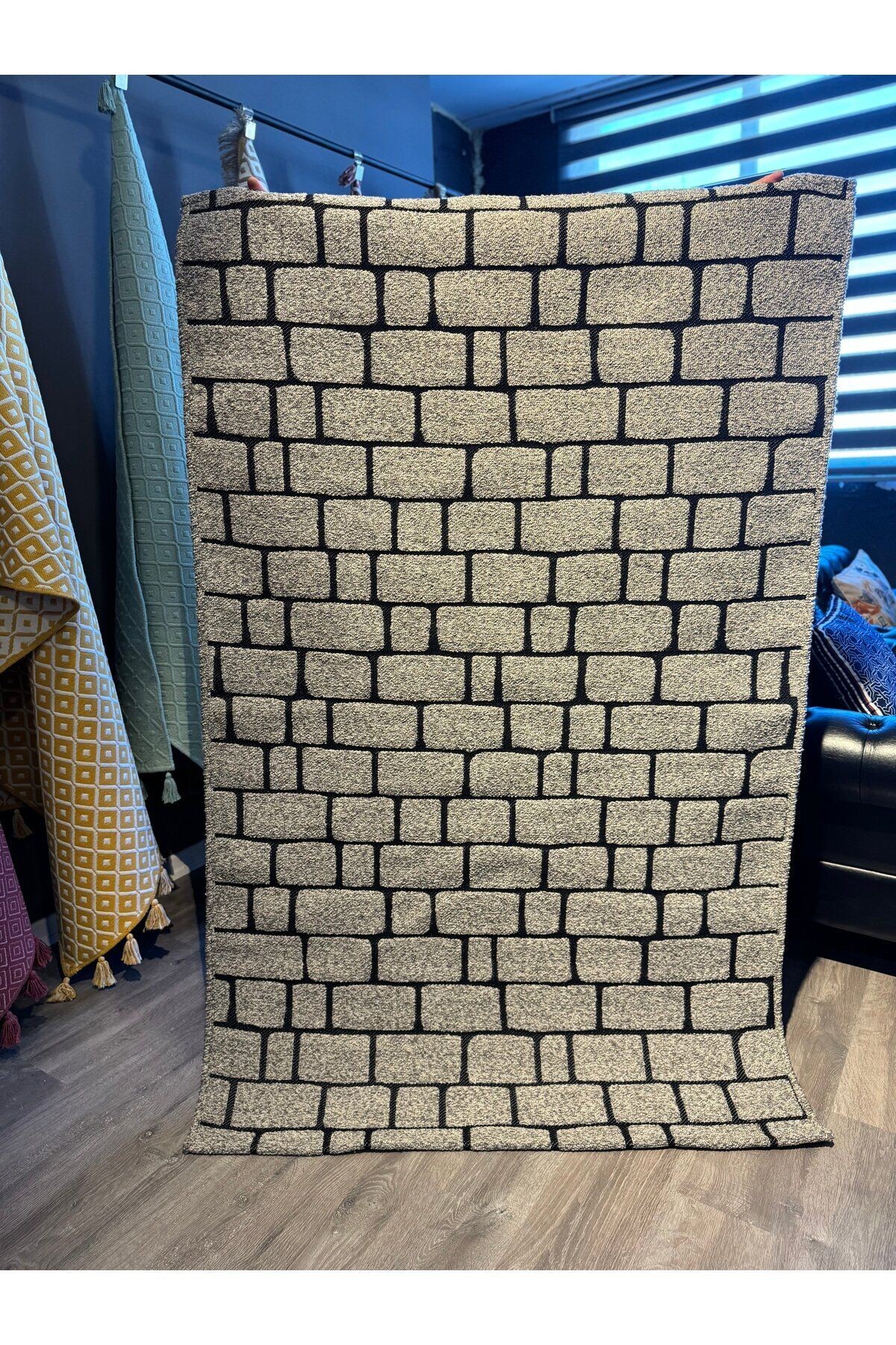 Stone Koleksiyonu Gri Taş Görünümlü Modern Makina Dokuma Halı