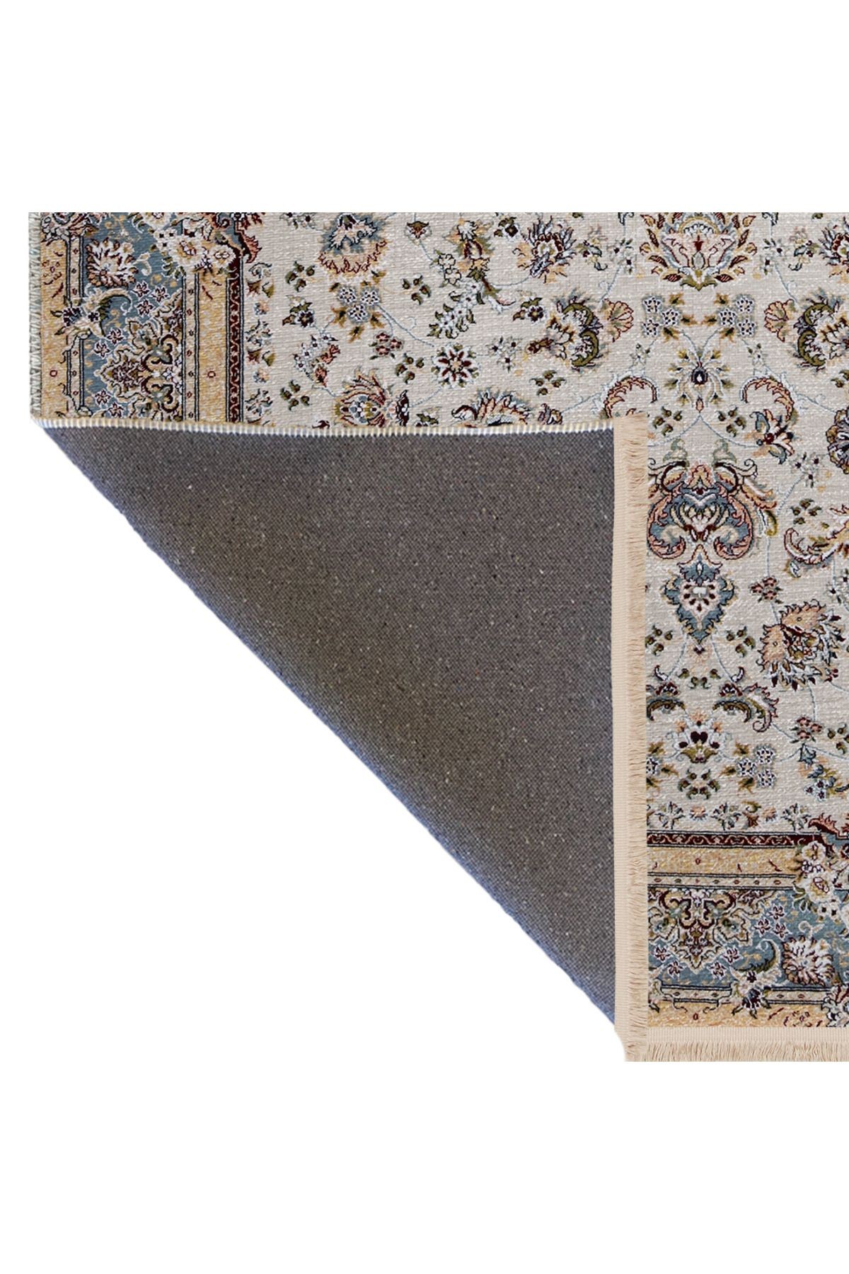 Gri Bej Temalı Geleneksel Motif Etnik Çiçek Desenli Kreatif Vintage Dekoratif Halı 2475