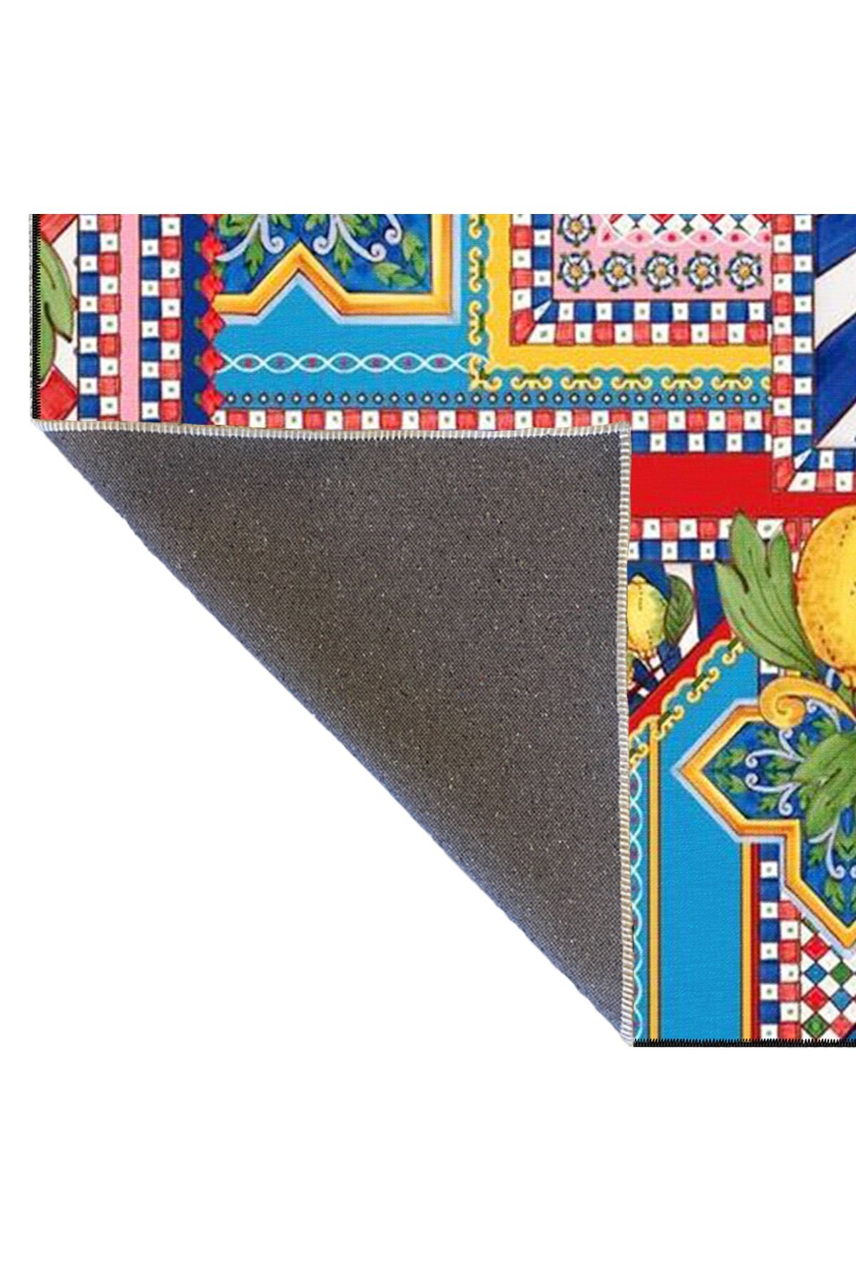 Limon Desenli Karışık Renkli Çiçekli Floral Geometrik Modern Dekoratif Halı miravip222