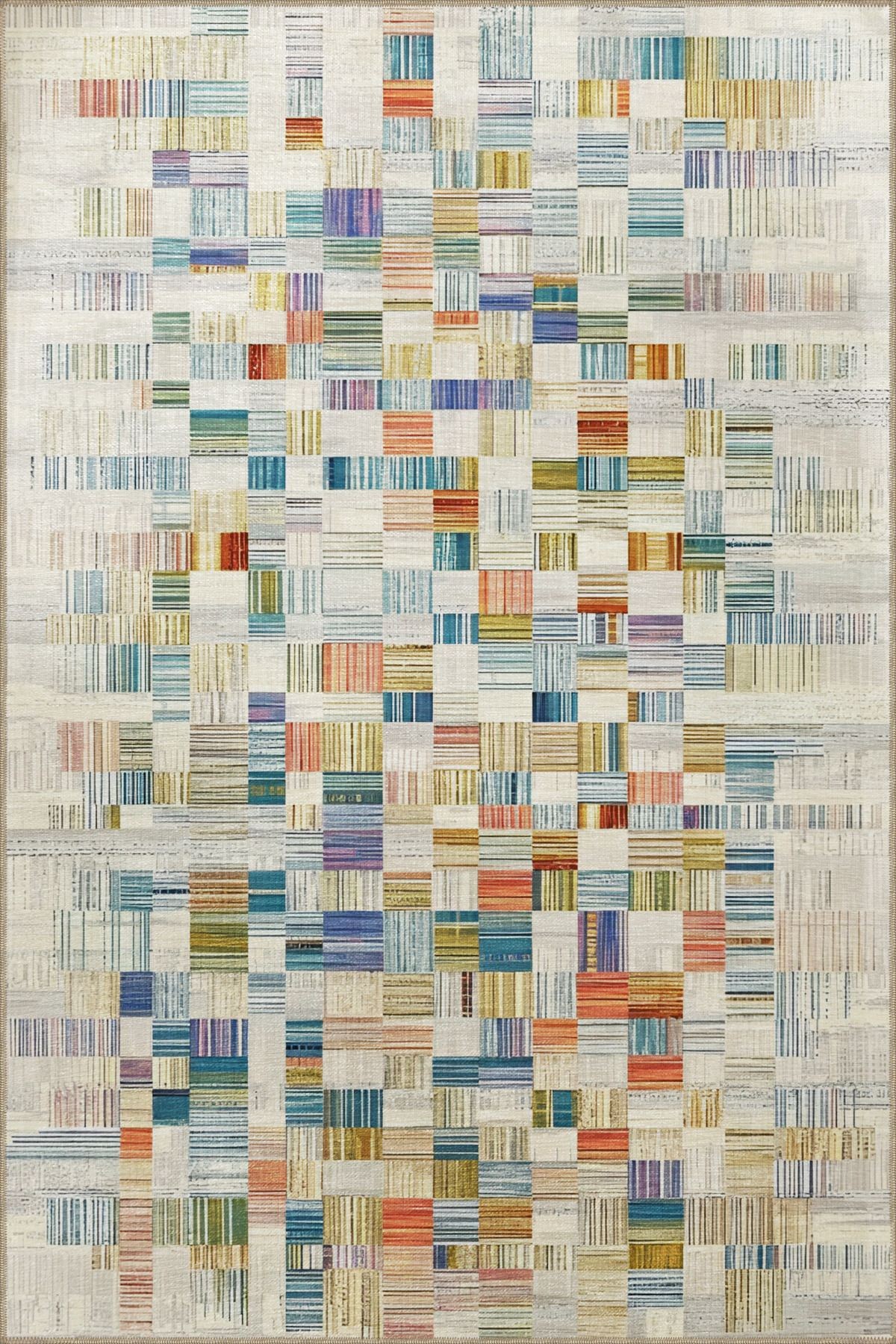 Çok Renkli Soyut Geometrik Kare Şekil Desenli Kreatif Modern Dekoratif Halı 2128
