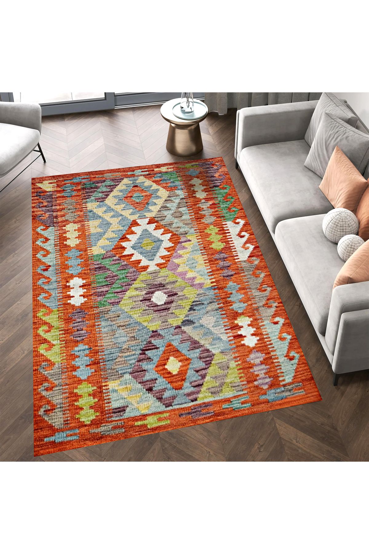 Asena Koleksiyonu Çok Renkli Geometrik Şekilli İskandinav Desenli Vintage Dekoratif Halı 01