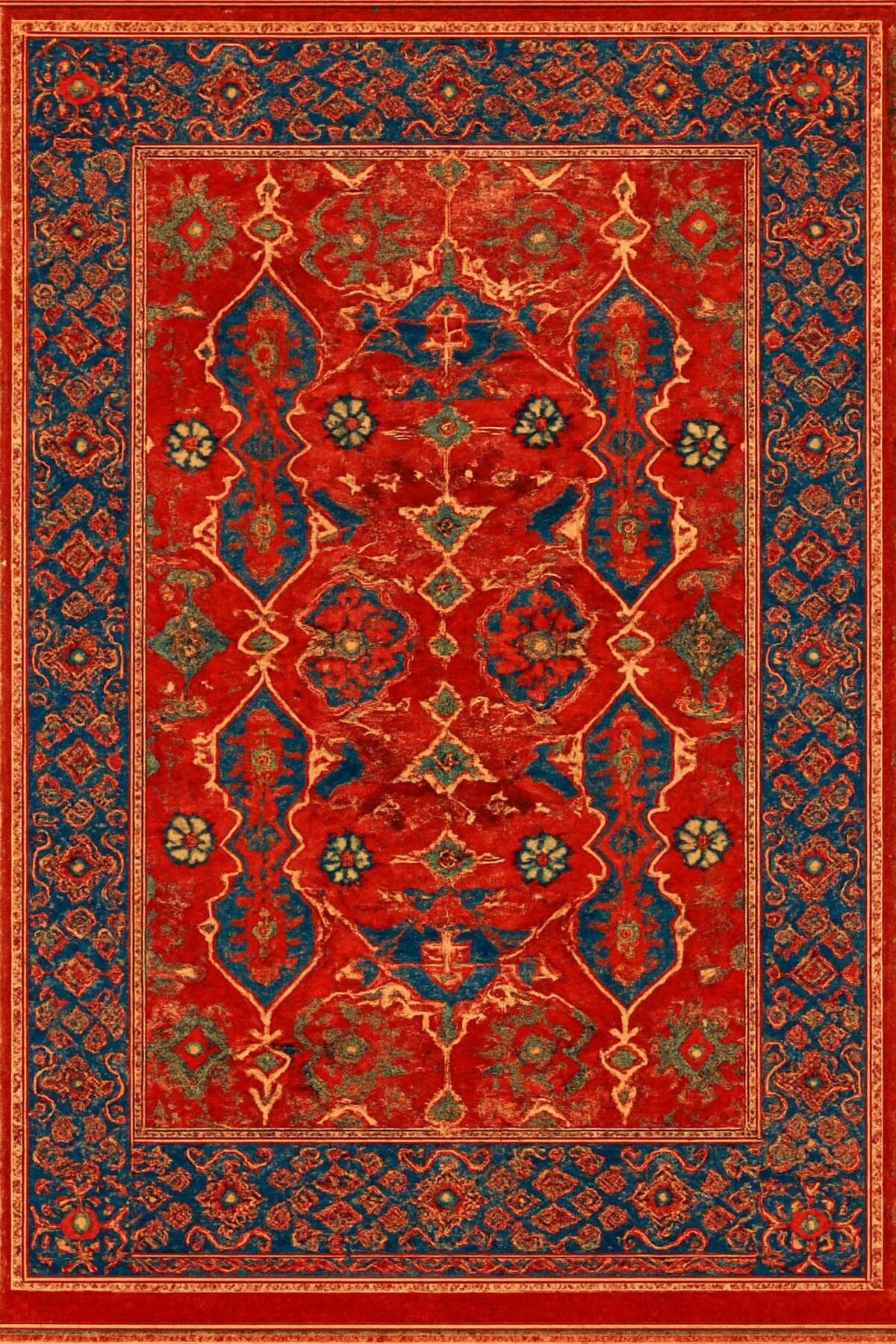 MOSSO Kırmızı Turuncu Desenli Dokuma Taban Vintage Dekoratif Halı mosso109
