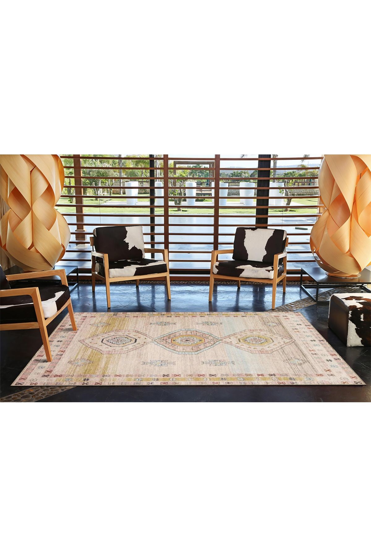 Pudra Temalı Geleneksel Motif Desenli Vintage Dekoratif Halı 3960