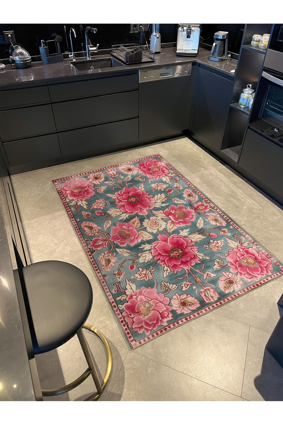 Paris Koleksiyonu Pembe Gri Tonlar Floral Gül Desenli Kreatif Modern Dekoratif Halı 149