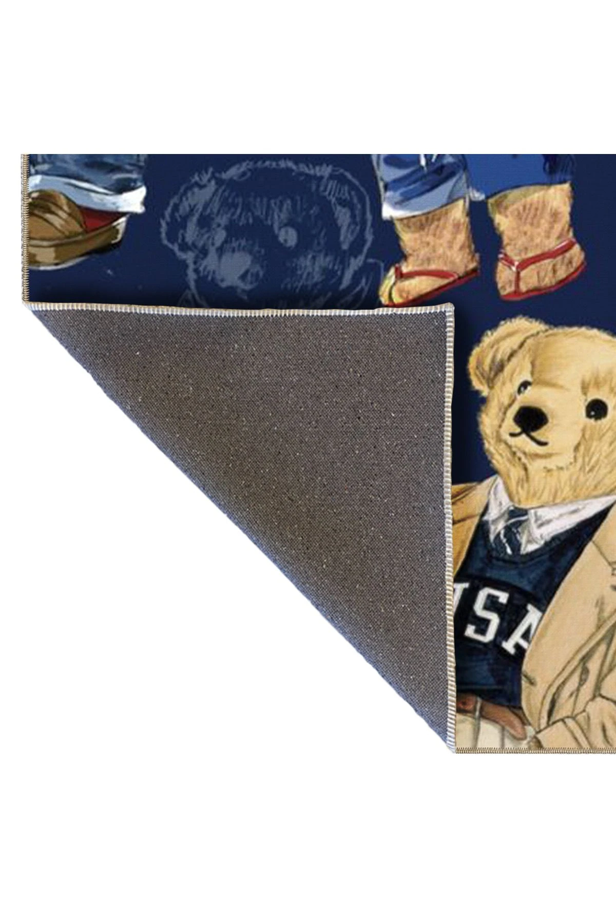 Lacivert Temalı Teddy Bear Ayıcık Desenli Modern Dekoratif Halı 4941