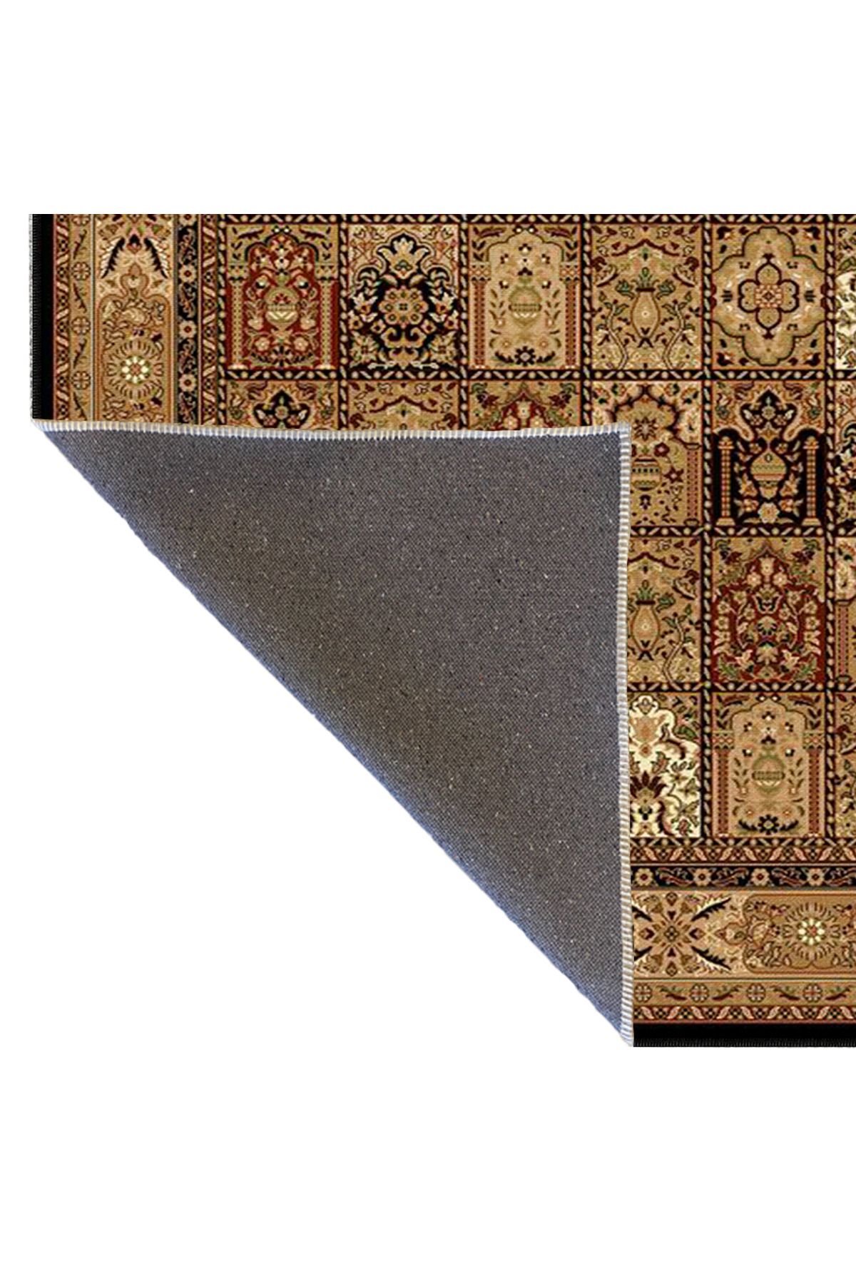 Kahverengi ve Karışık Renkli Çiçekli Floral Geometrik Modern Dekoratif Halı miravip189