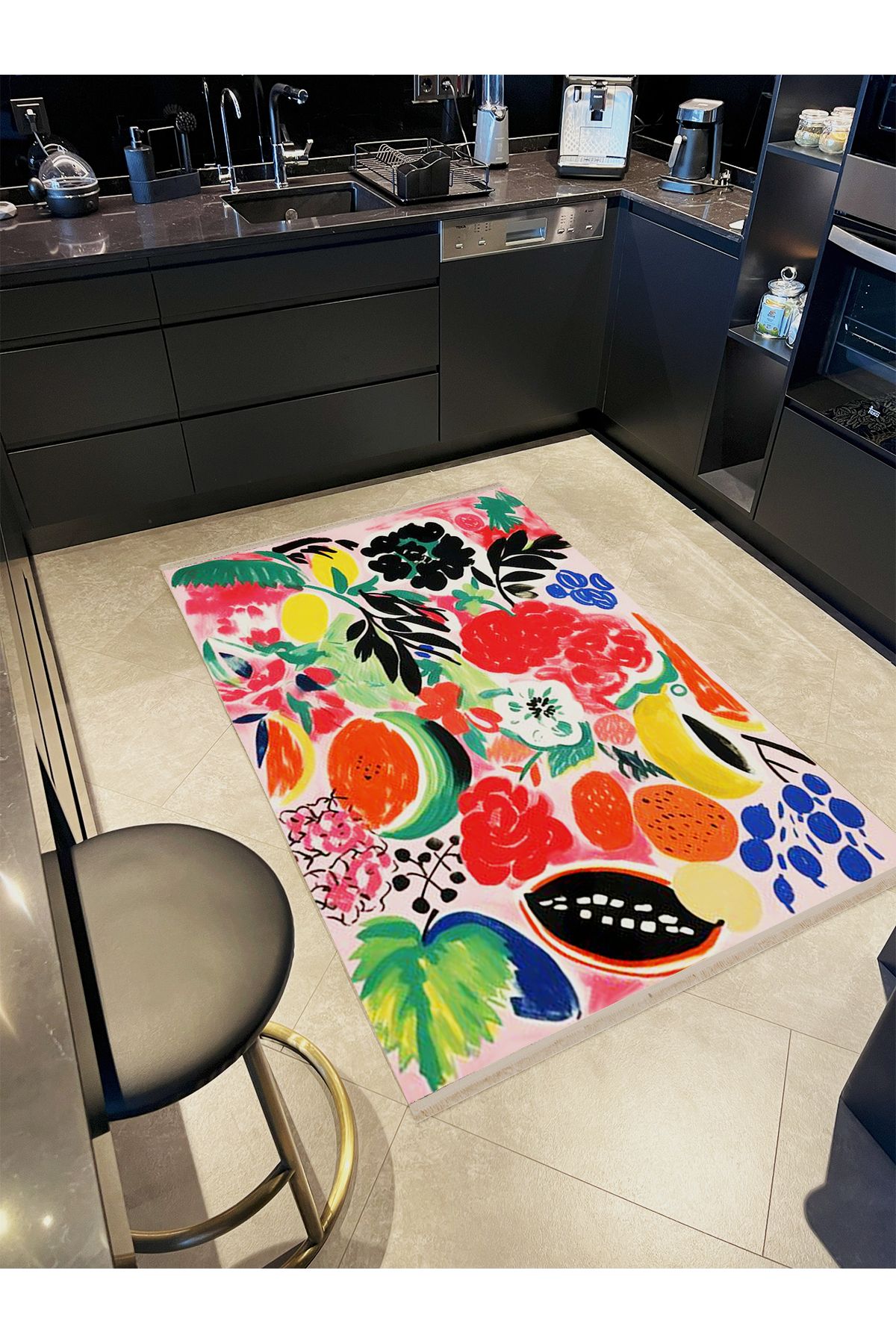 Yılmaz Koleksiyonu Çok Renkli Karışık Meyveler ve Bitkiler Desenli Modern Dekoratif Halı 17