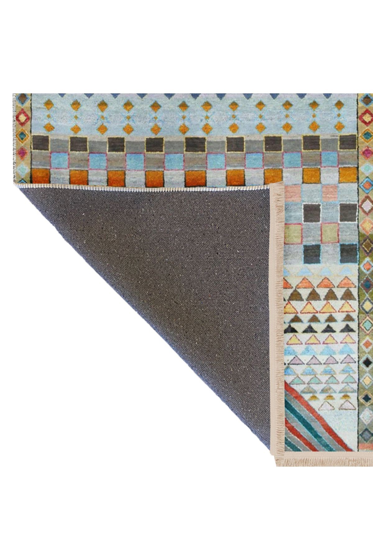 Barcelona Koleksiyonu Çok Renkli Eskitme Geometrik Motifler Desenli Vintage Dekoratif Halı 57