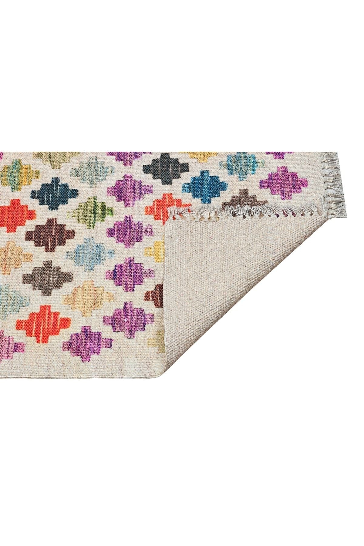 Cotton Pamuklu Çok Renkli Desenli Kilim 504