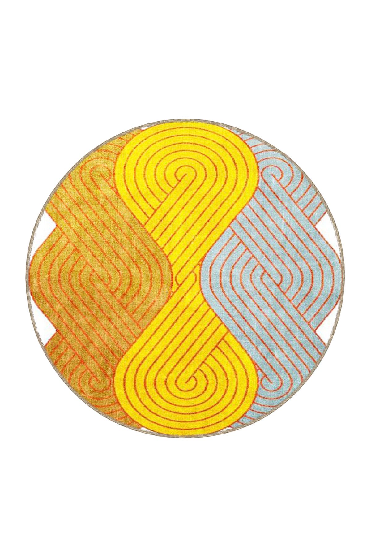 Gri ve Sarı Renk Tonlarında Dalgalı Desenli Dekoratif Halı 4079