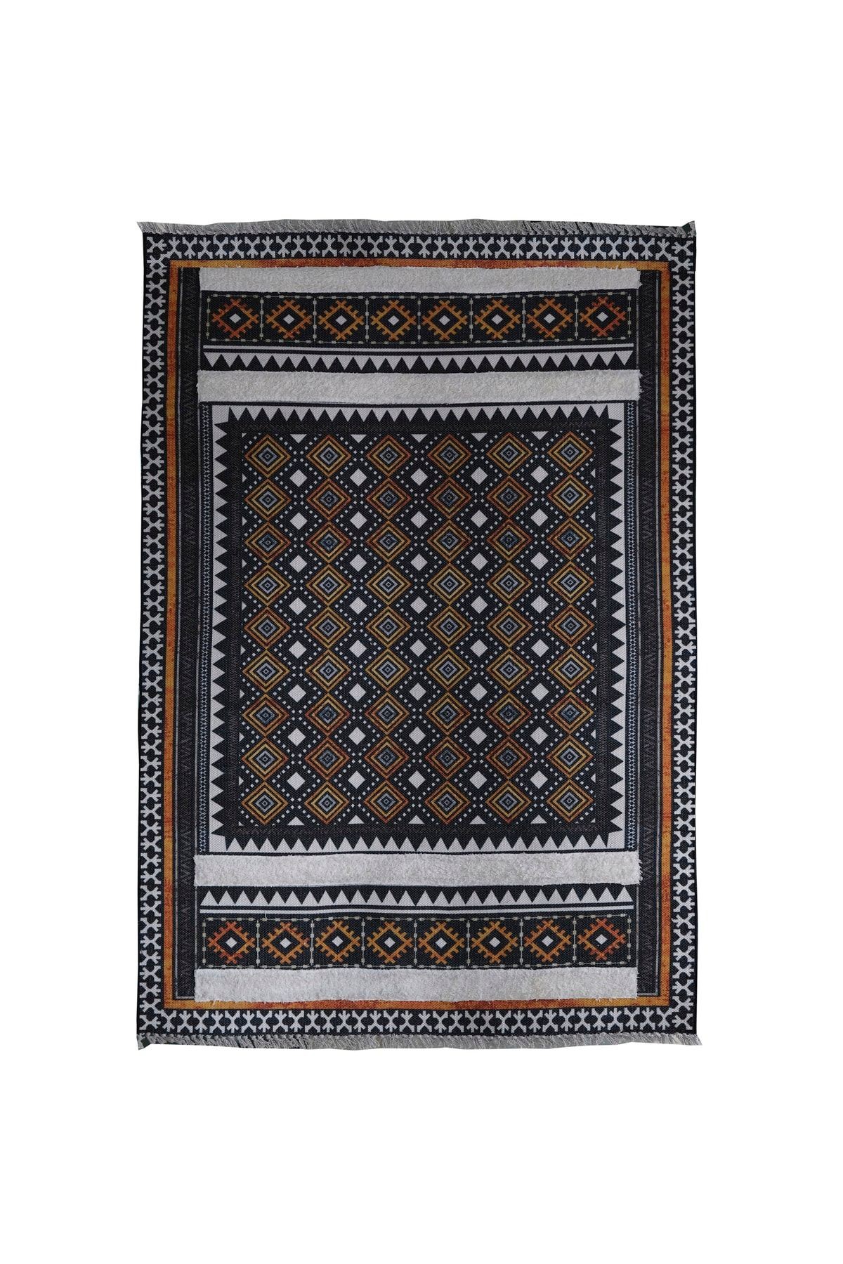 Rustik 4001 Lacivert Turuncu Çok Renkli Geometrik Desenli Kilim