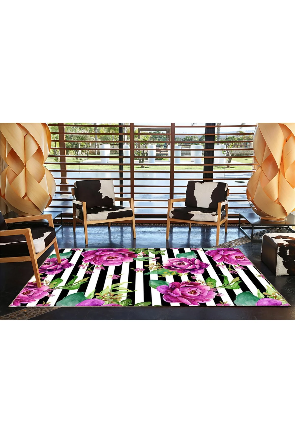 Mor Çiçekli Renkli Desenli Dokuma Taban Halı miravip1098