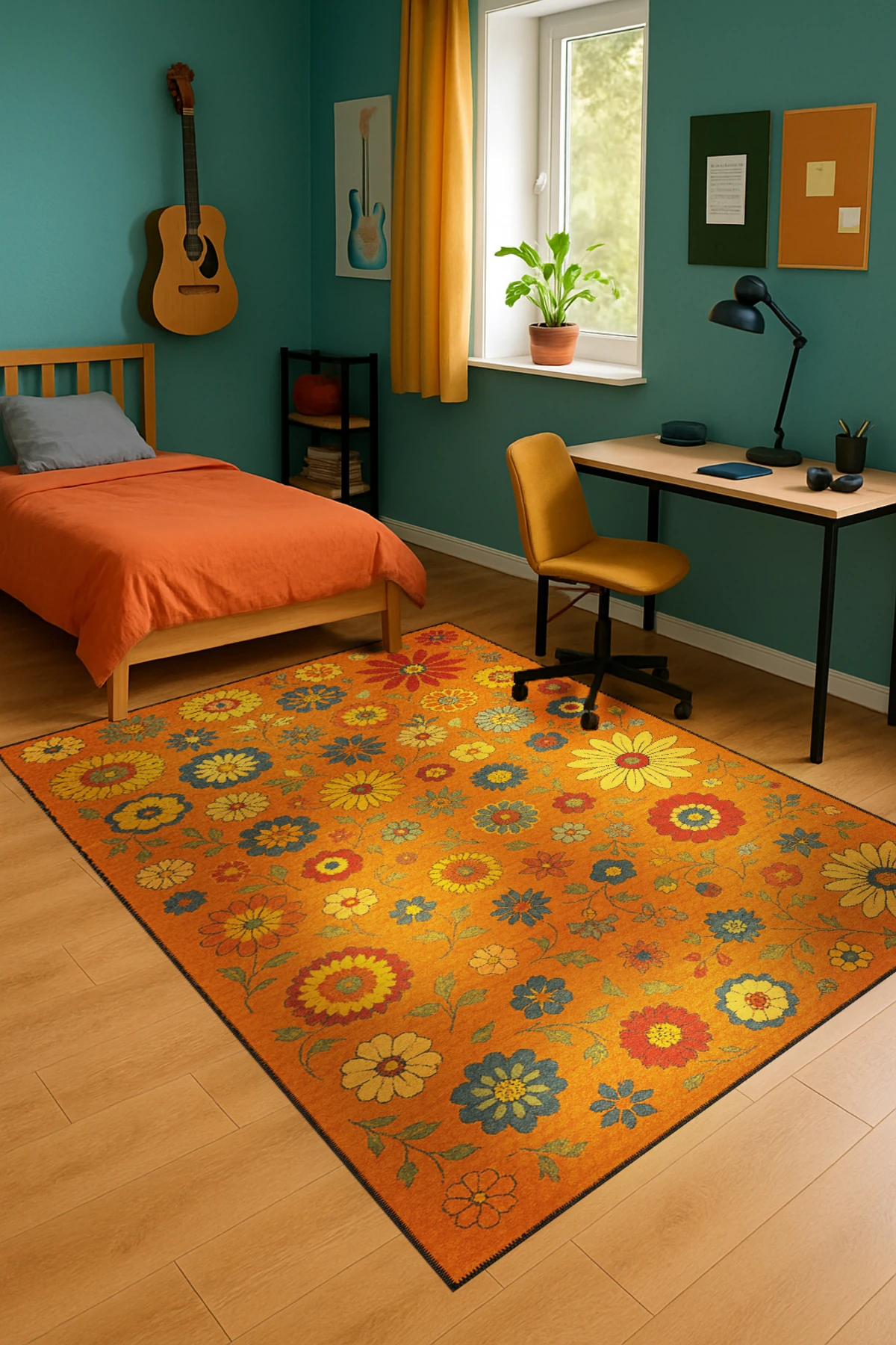 MOSSO Çiçek Motifli Desen Dokuma Taban Vintage Dekoratif Halımosso910