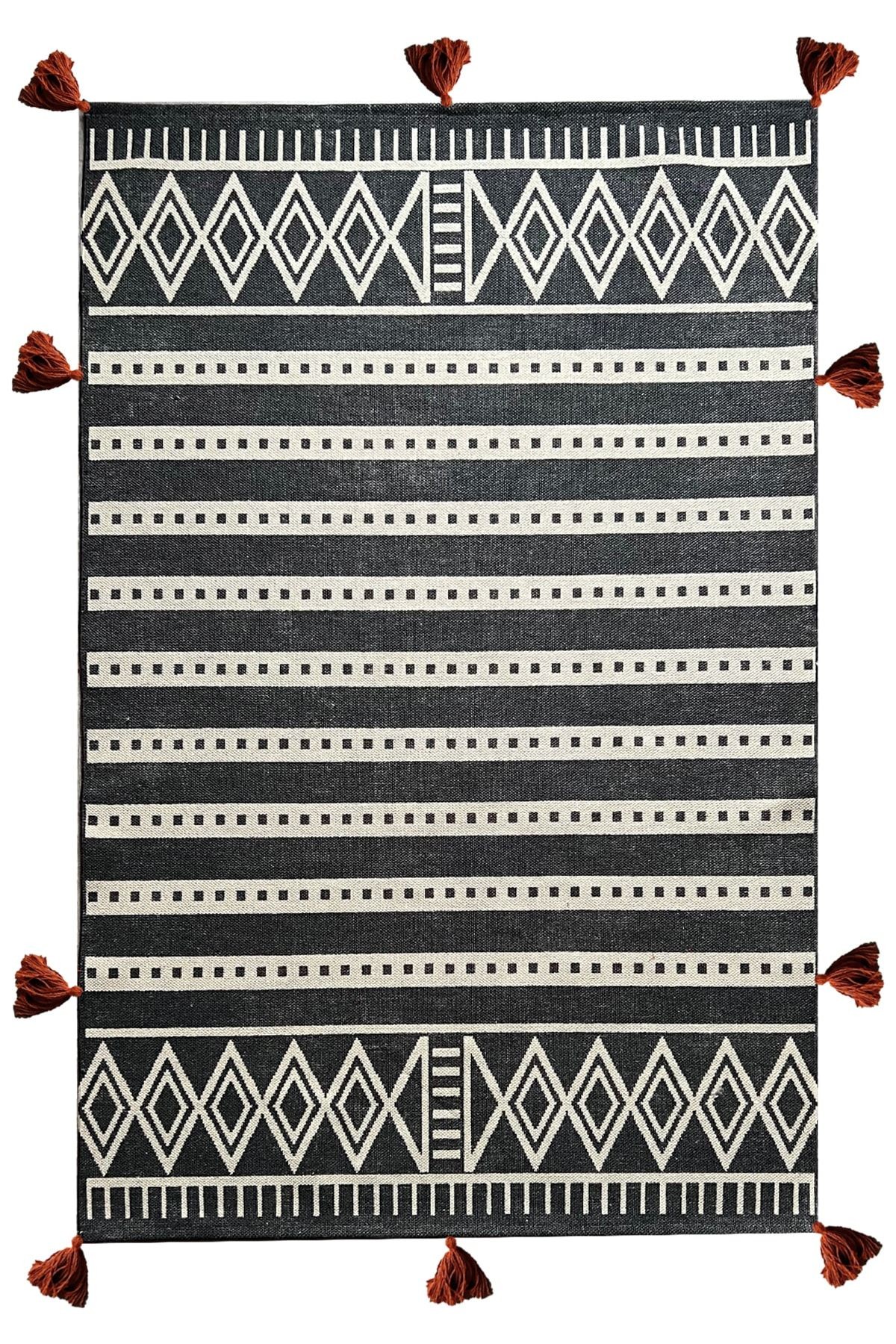 Cotton 565 Iskandinav Desenli Gri Dokuma Taban Kilim