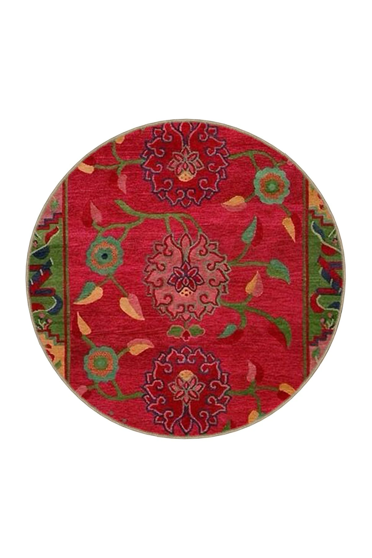 Kırmızı Temalı Motifli Etnik Çiçek Desenli Vintage Dekoratif Halı 3613