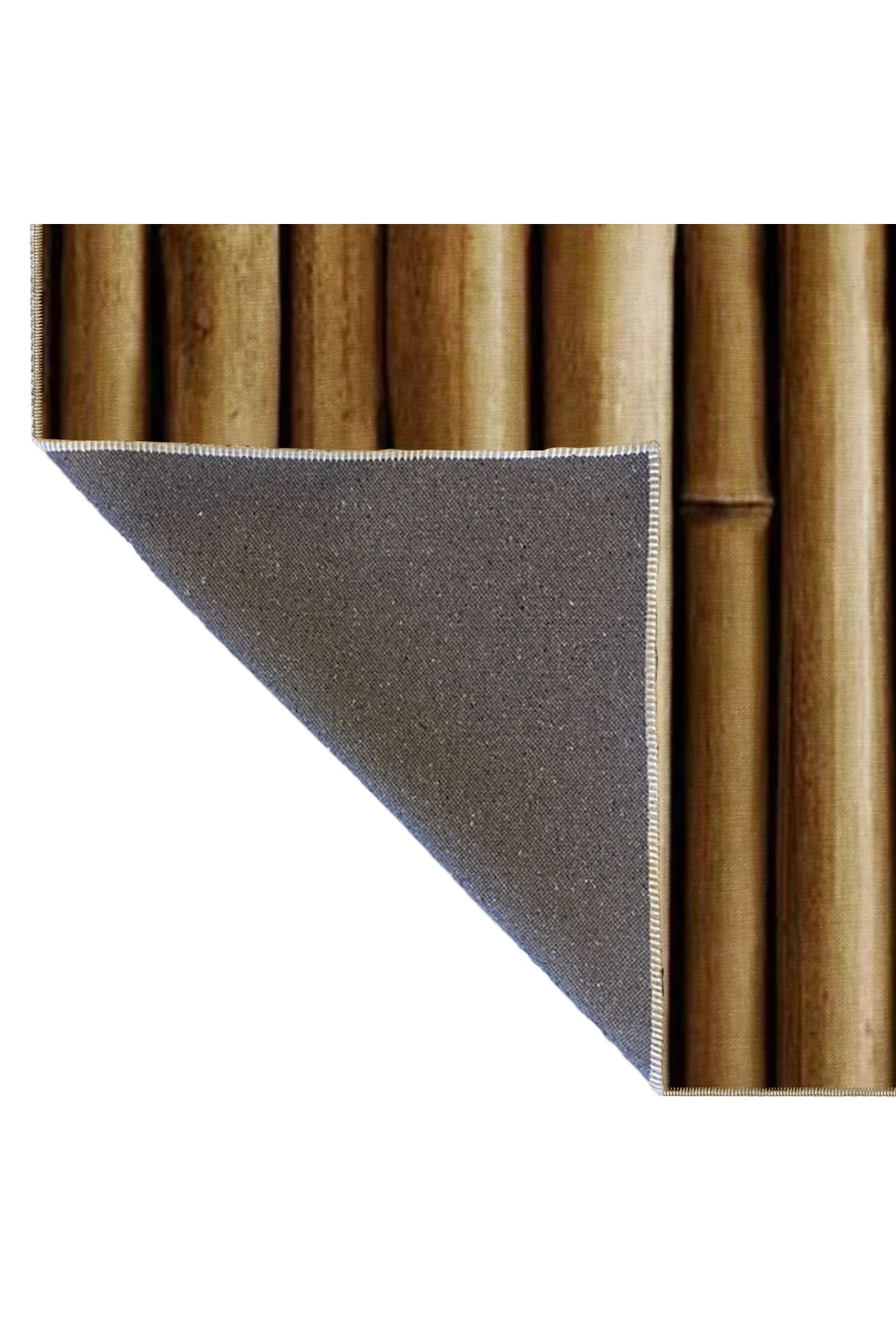 Kahverengi Dikey Bambu Temalı Dekoratif Yıkanabilir Halı miravip9031