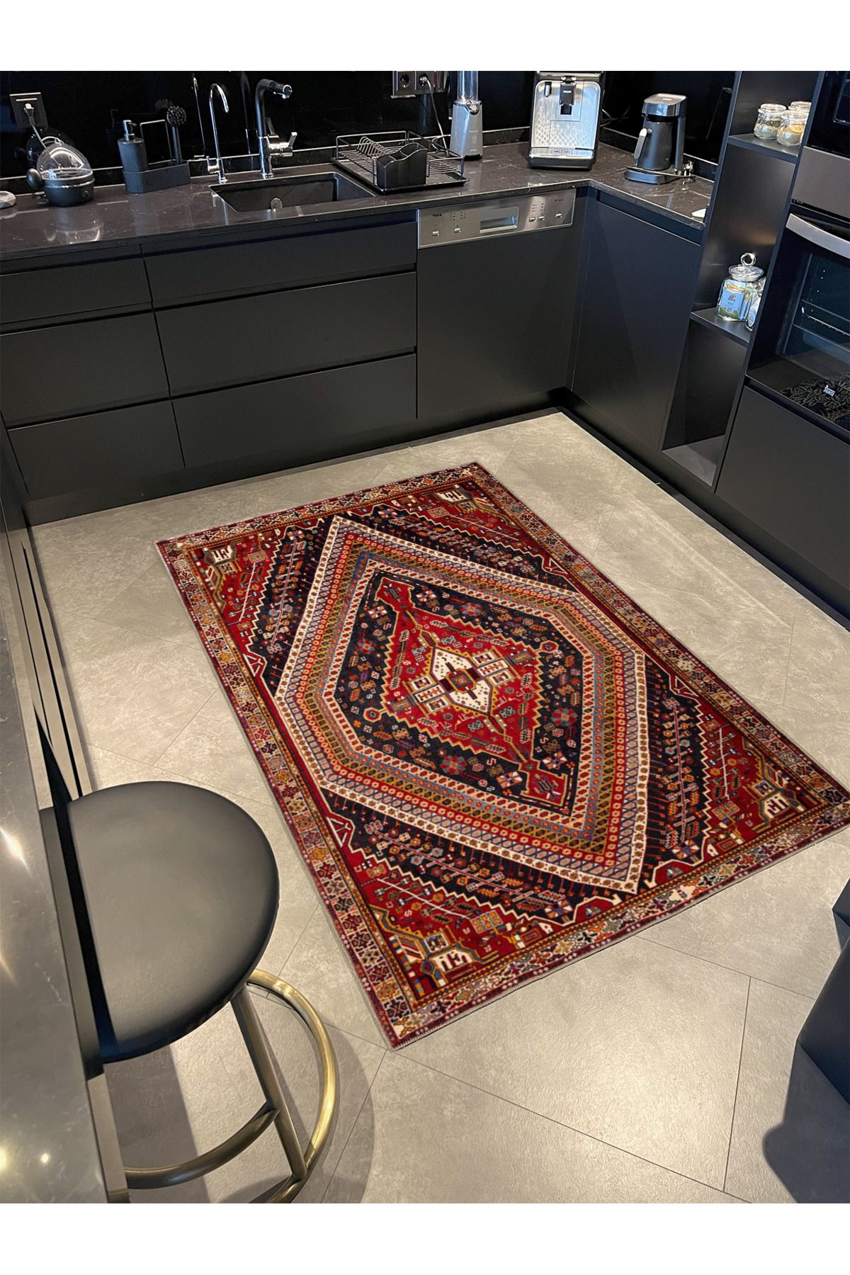 Kırmızı Üçgen Renkli Geometrik Geleneksel Modern Desenli Dokuma Taban ve Dekoratif Halı miravip84