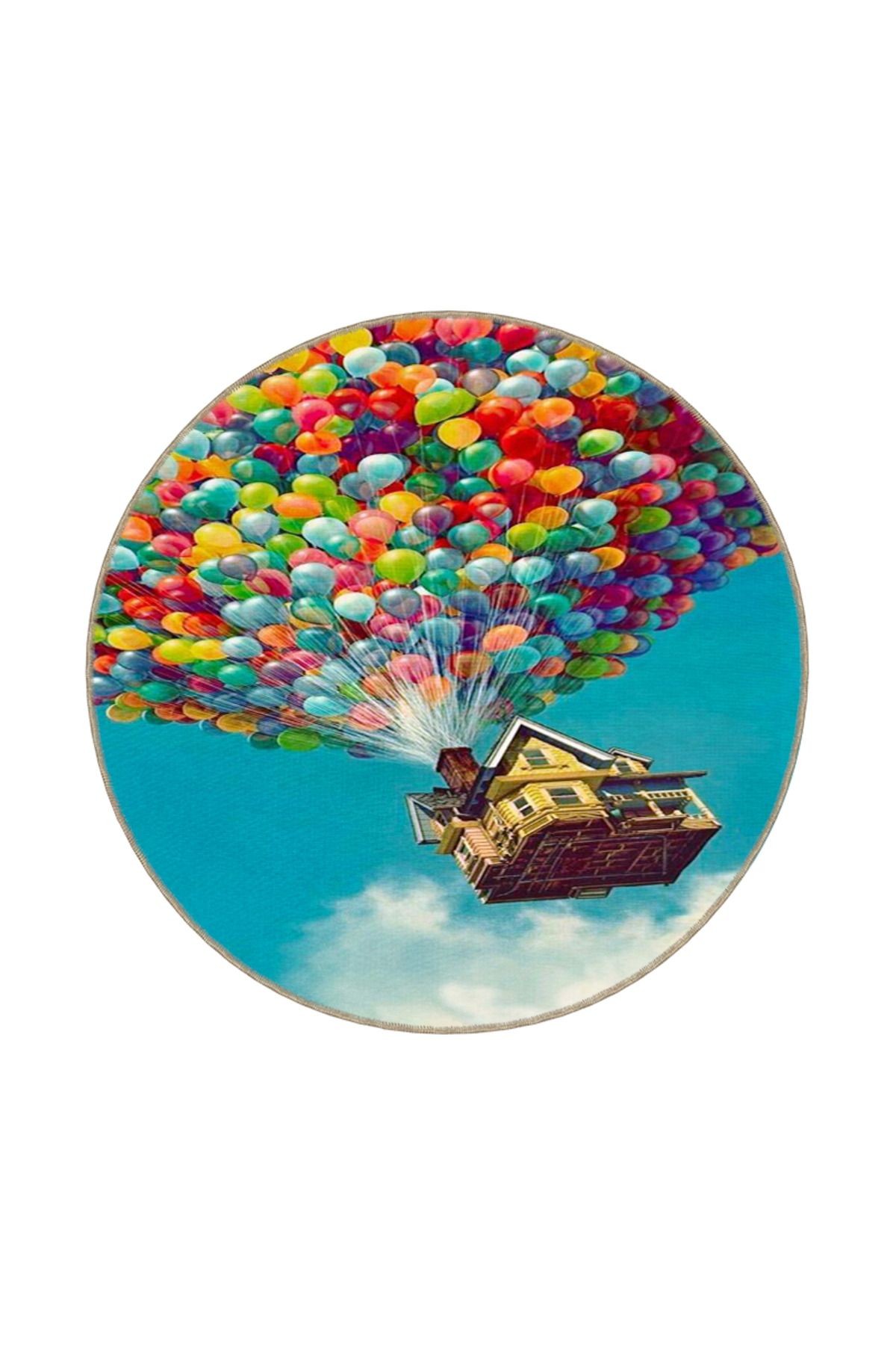 Uçan Ev Çok Renkli Balonlu Renkli Dekoratif Yıkanabilir Halı miravip8671