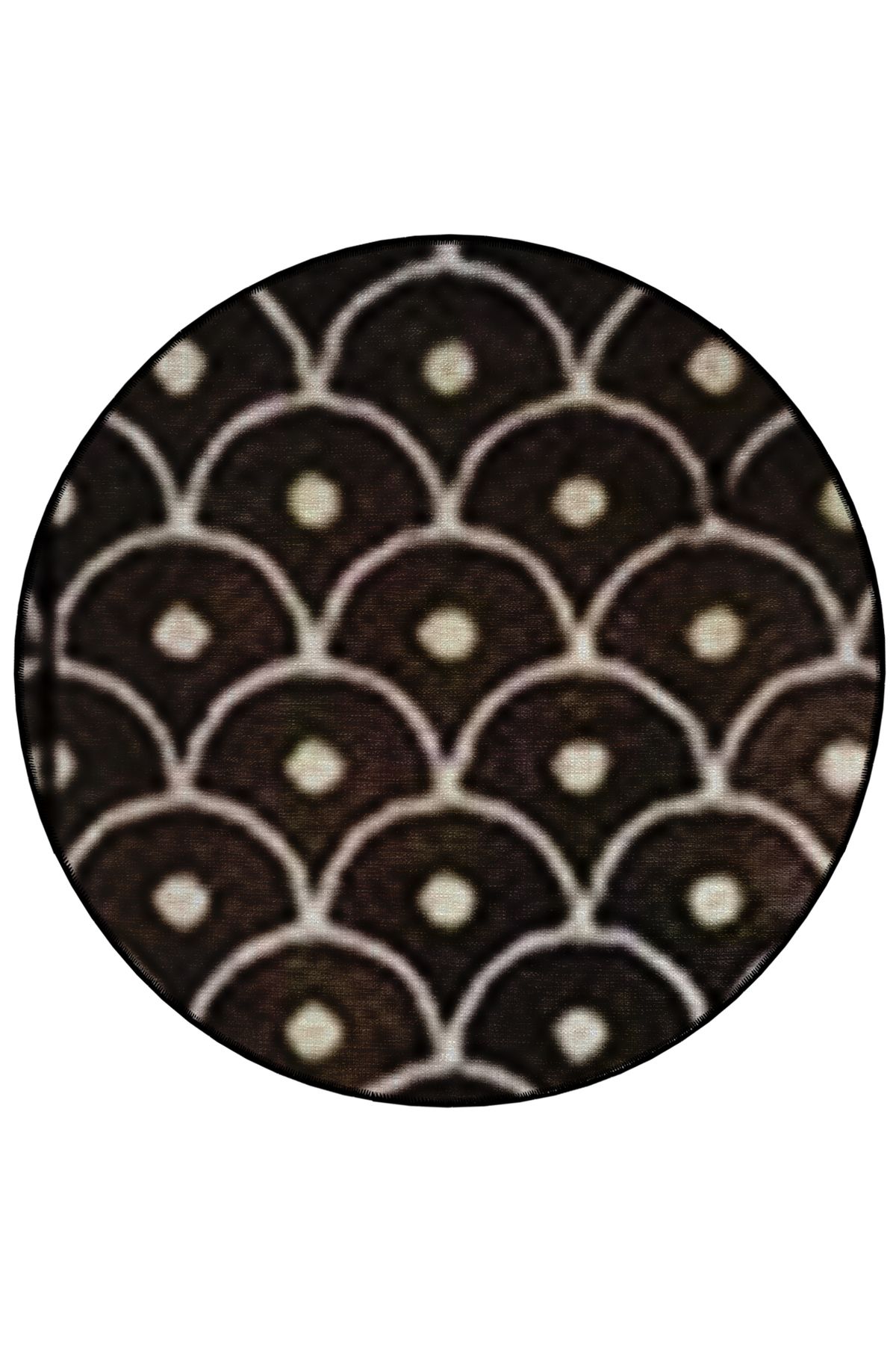 Koyu Kahve Tema Geometrik Desenli Yuvarlak Dokuma Taban Modern Dekoratif Halı 6038